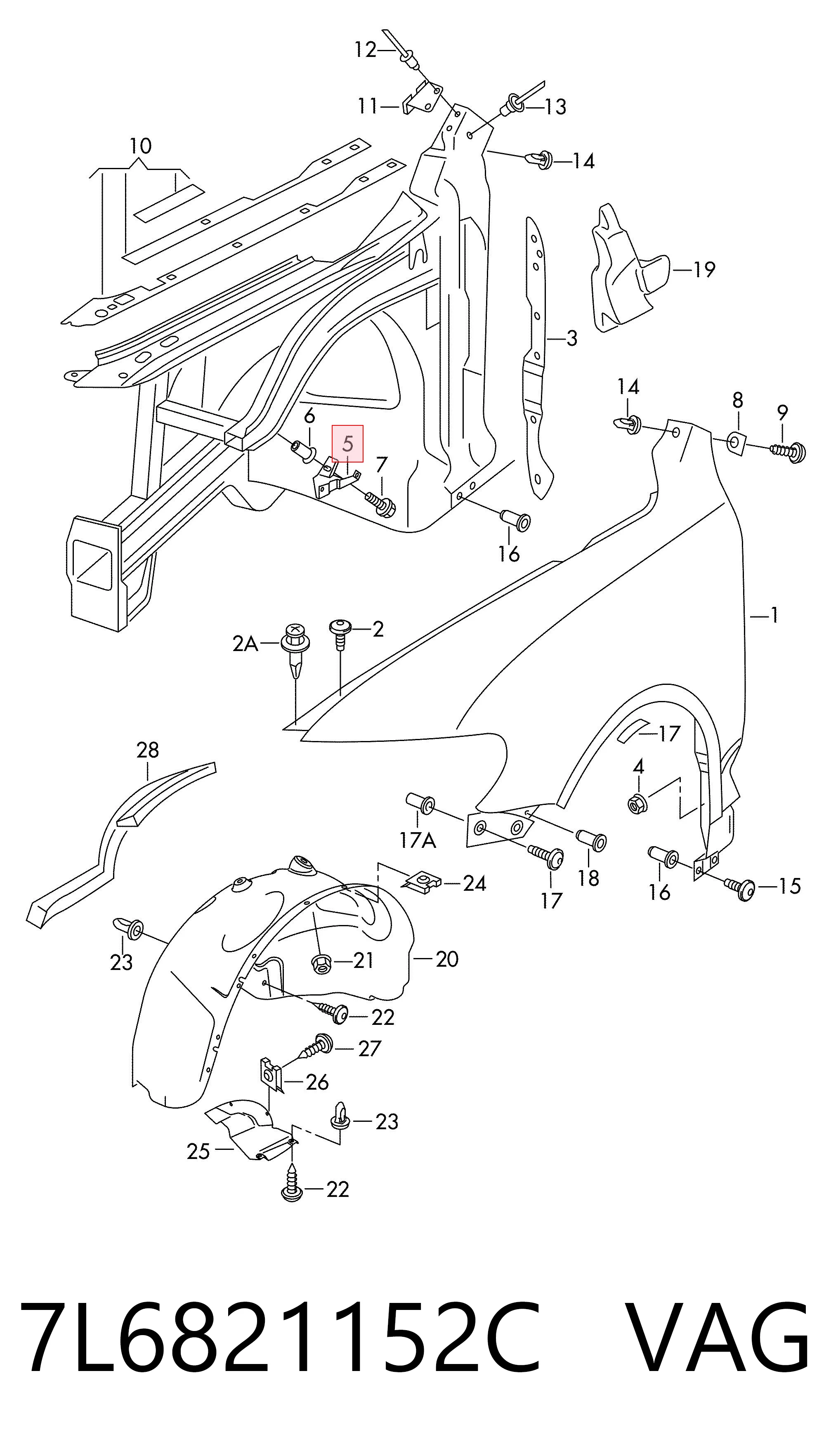 7L6821152C VAG Soporte delantero de guardabarros delantero derecho