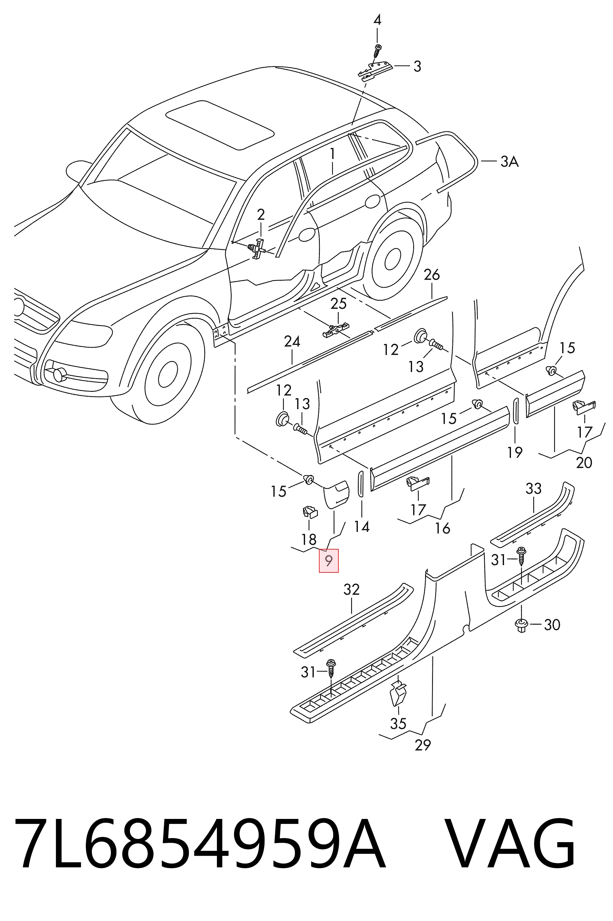 7L6854959A VAG Moldura de guardabarros delantero izquierdo
