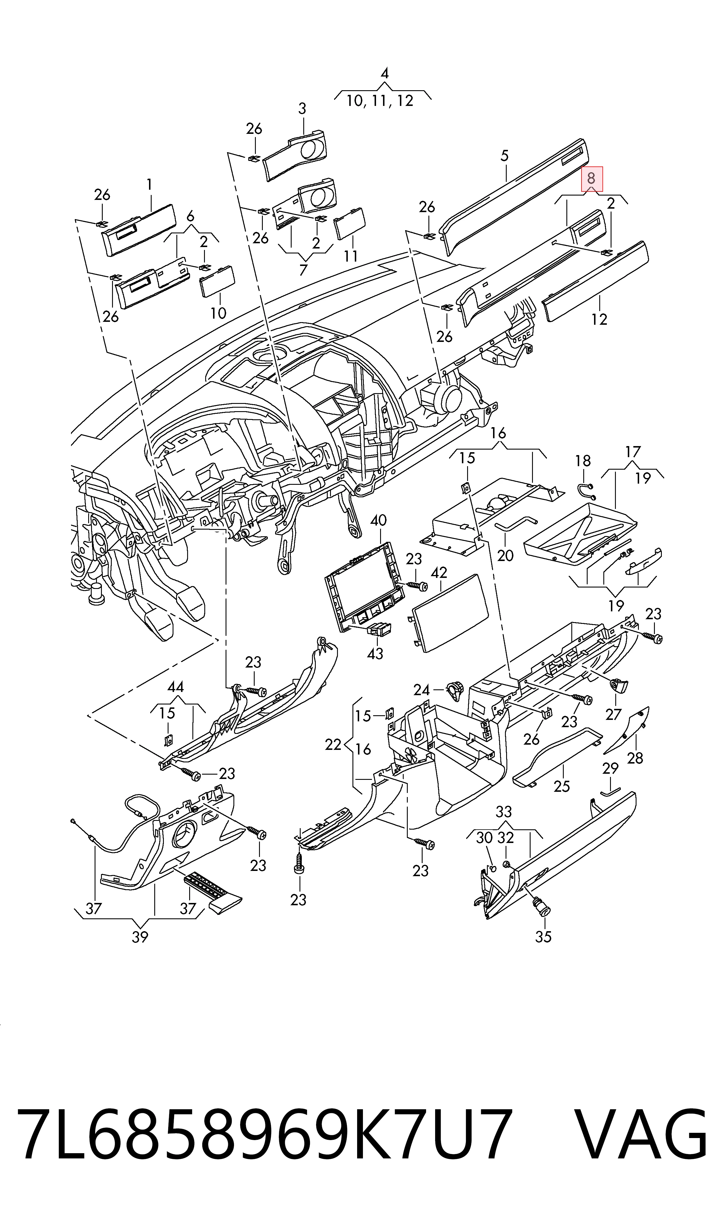 7L6858969K7U7 VAG Moldura derecha del tablero de instrumentos