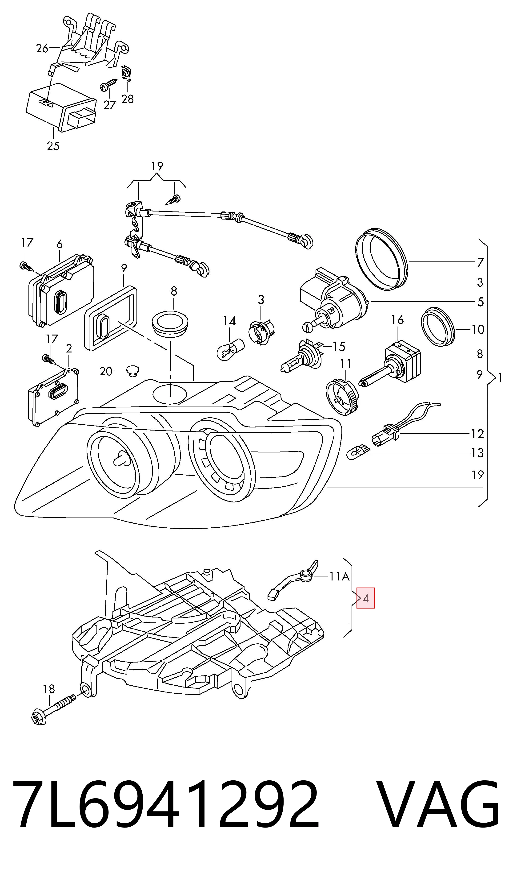 7L6941292 VAG Soporte de fijación del faro delantero derecho
