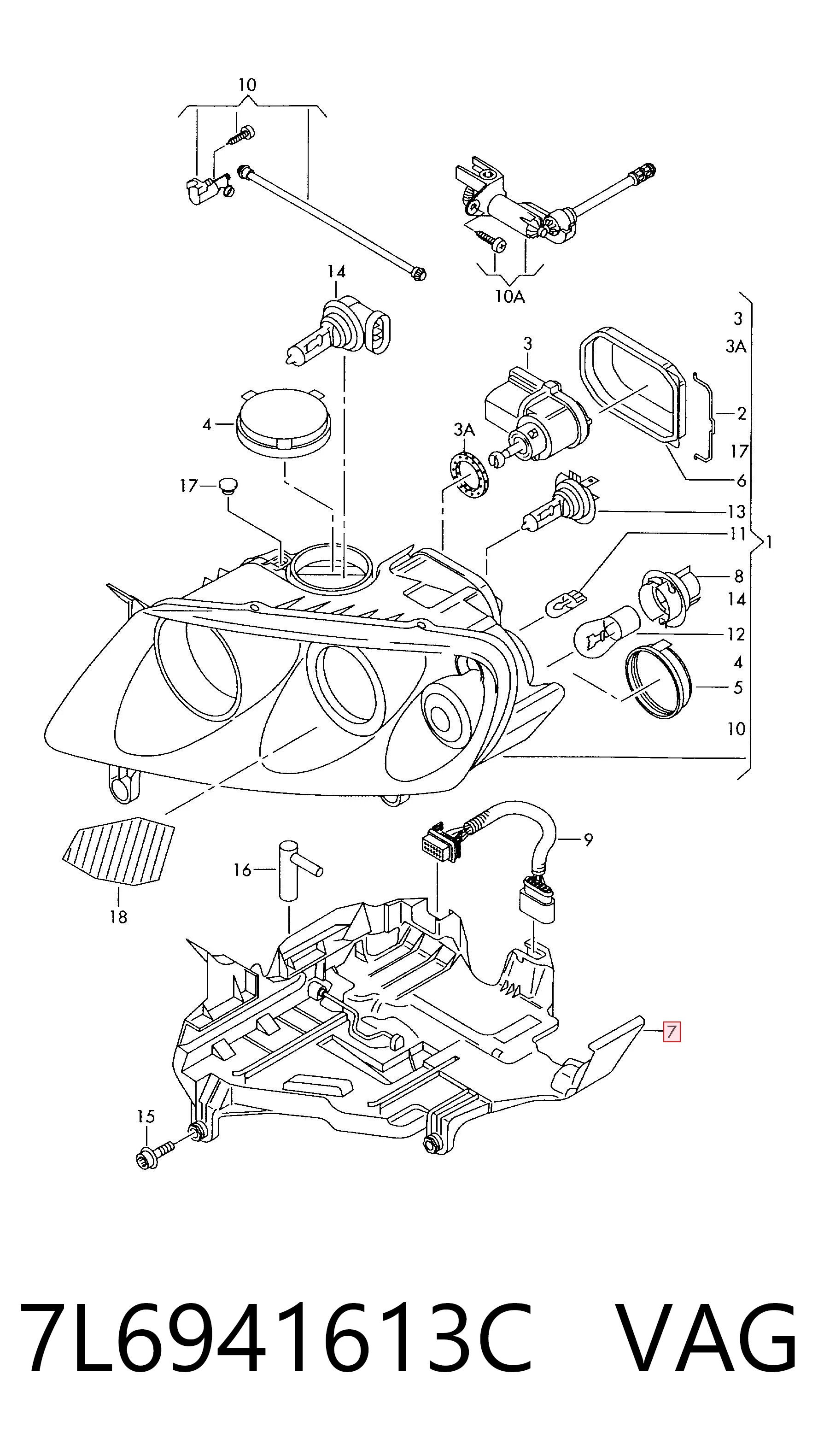 7L6941613C VAG Soporte de montaje de faros delantero izquierdo