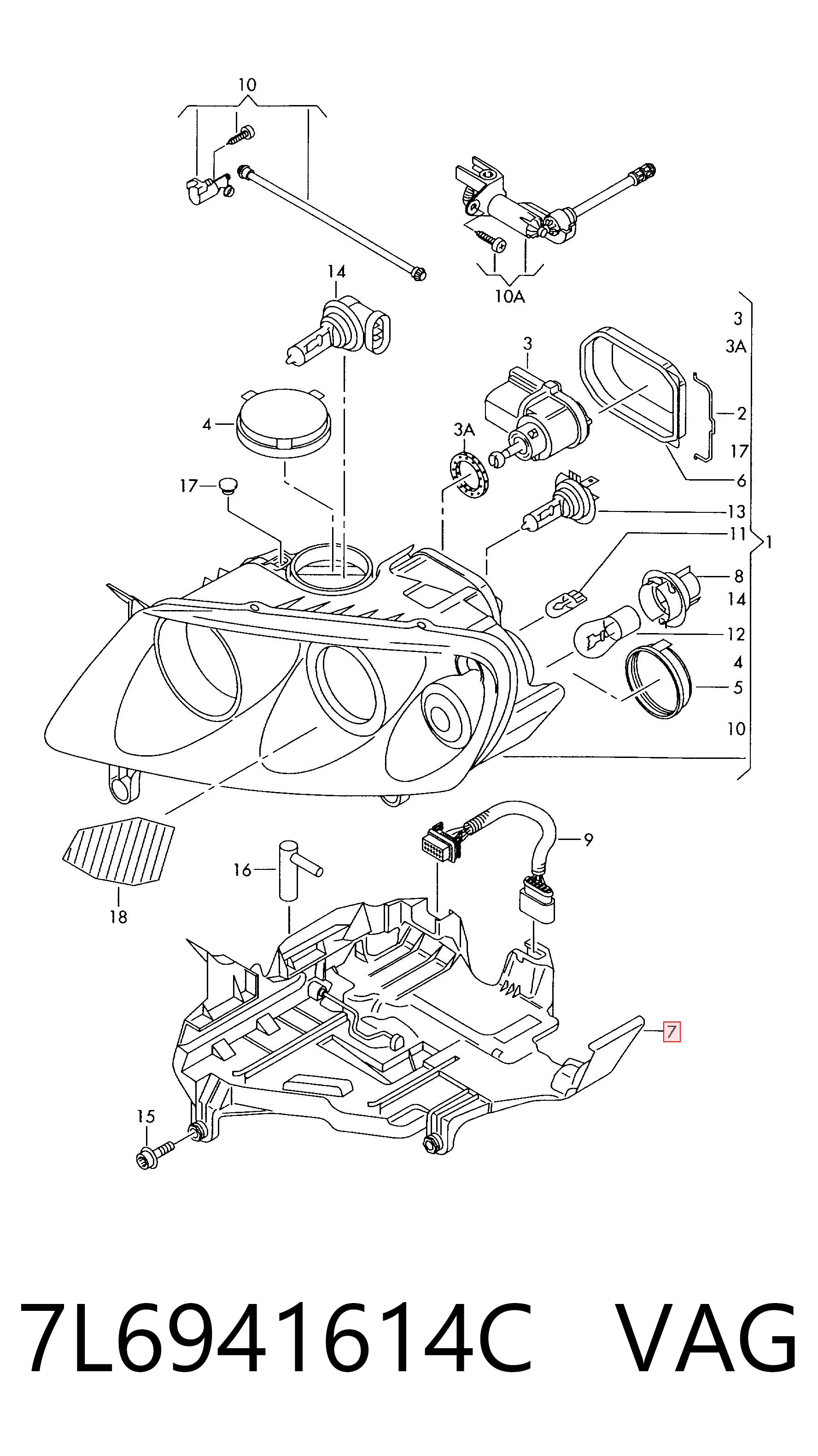 7L6941614C VAG Soporte de fijación del faro delantero derecho