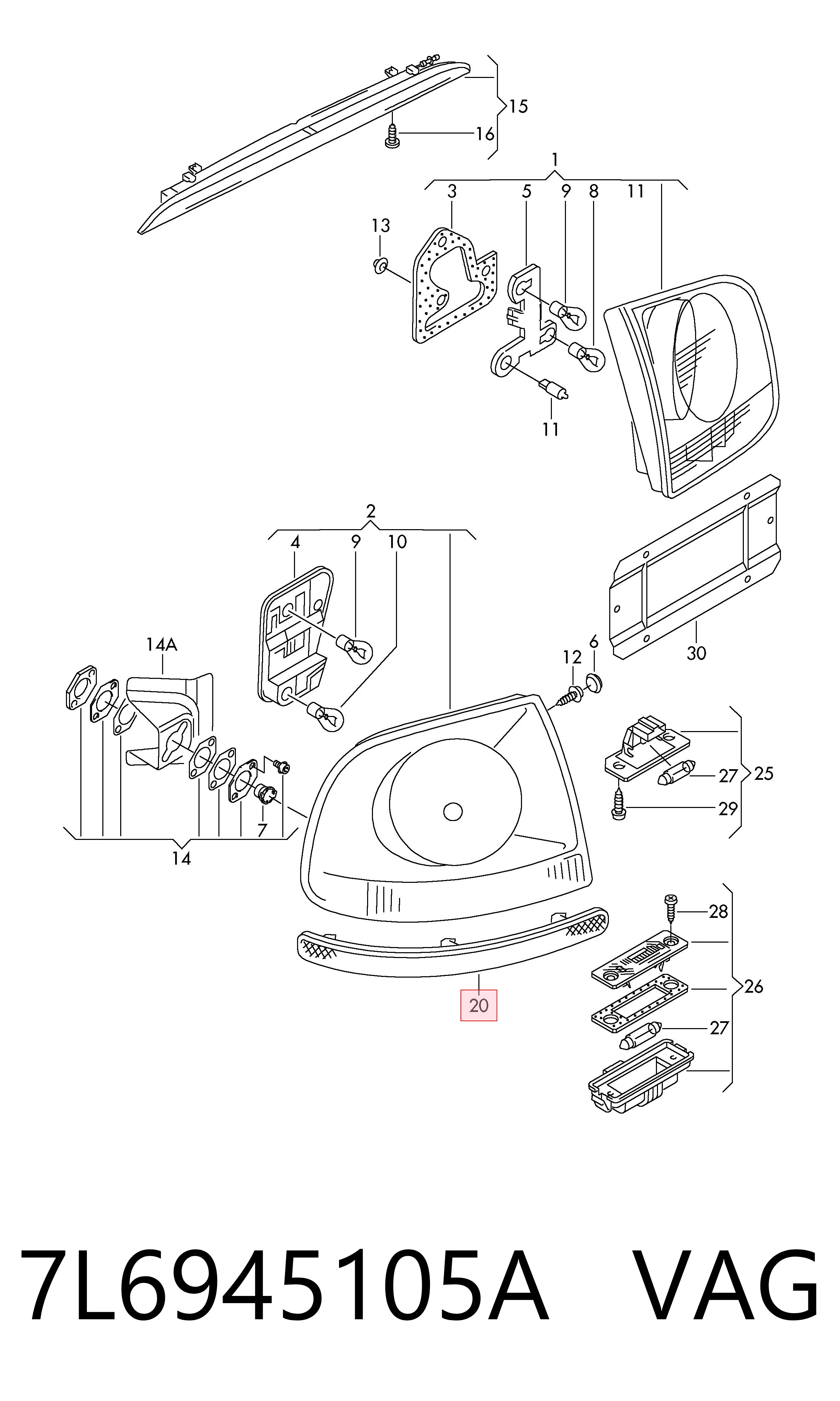 7L6945105A VAG Reflector, trasero, izquierdo
