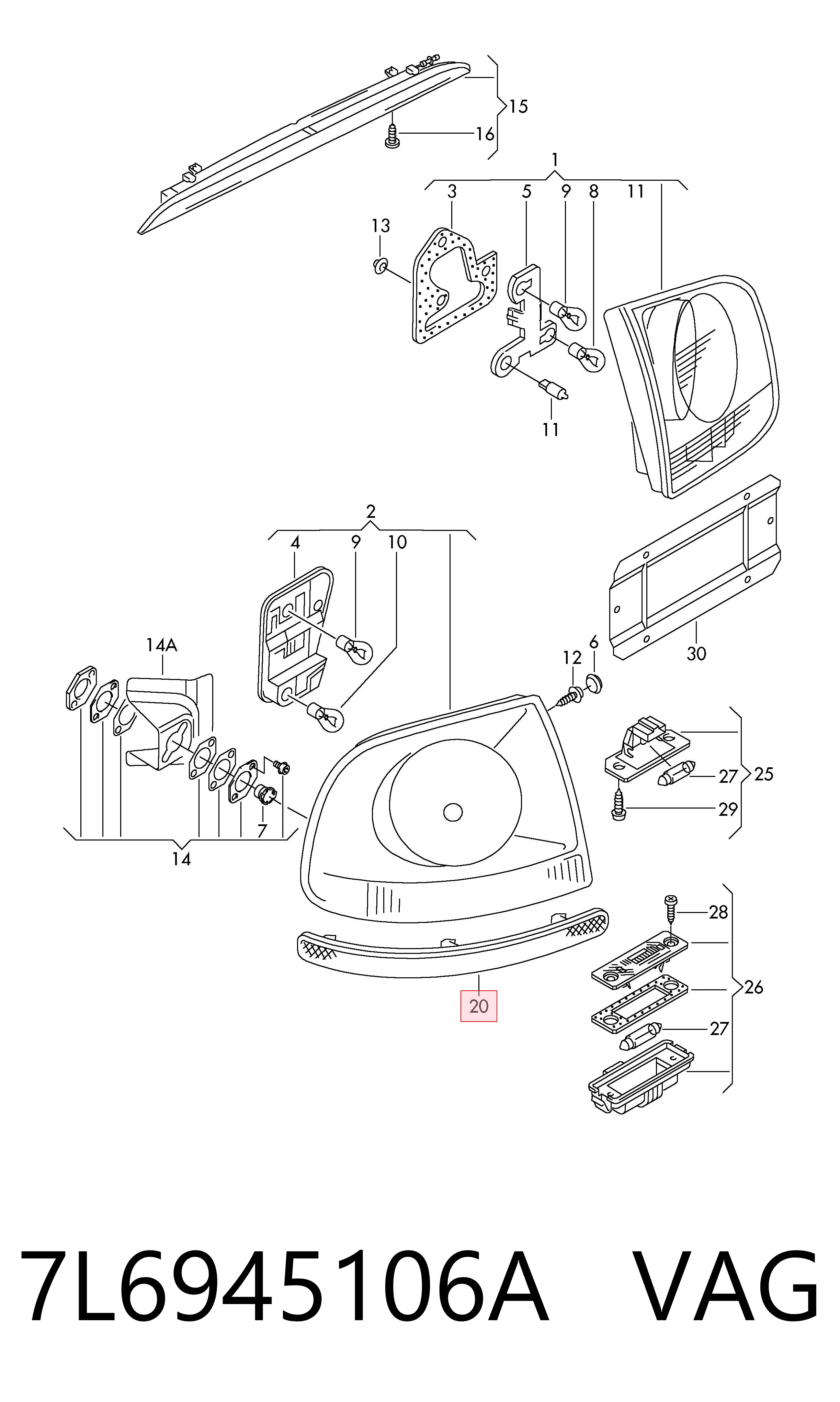7L6945106A VAG Reflector, trasero, derecho
