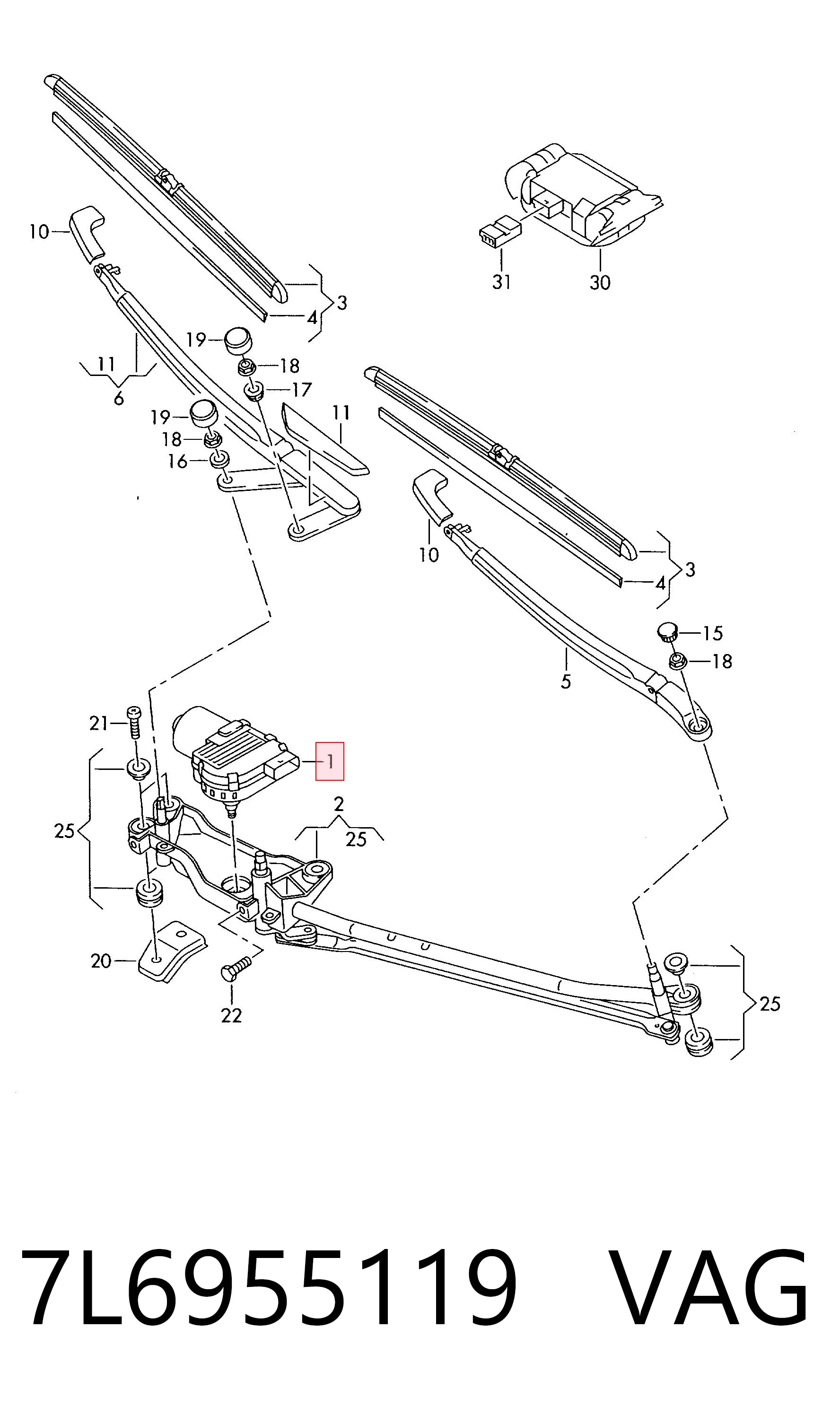 Motor del limpiaparabrisas 7L6955119 VAG