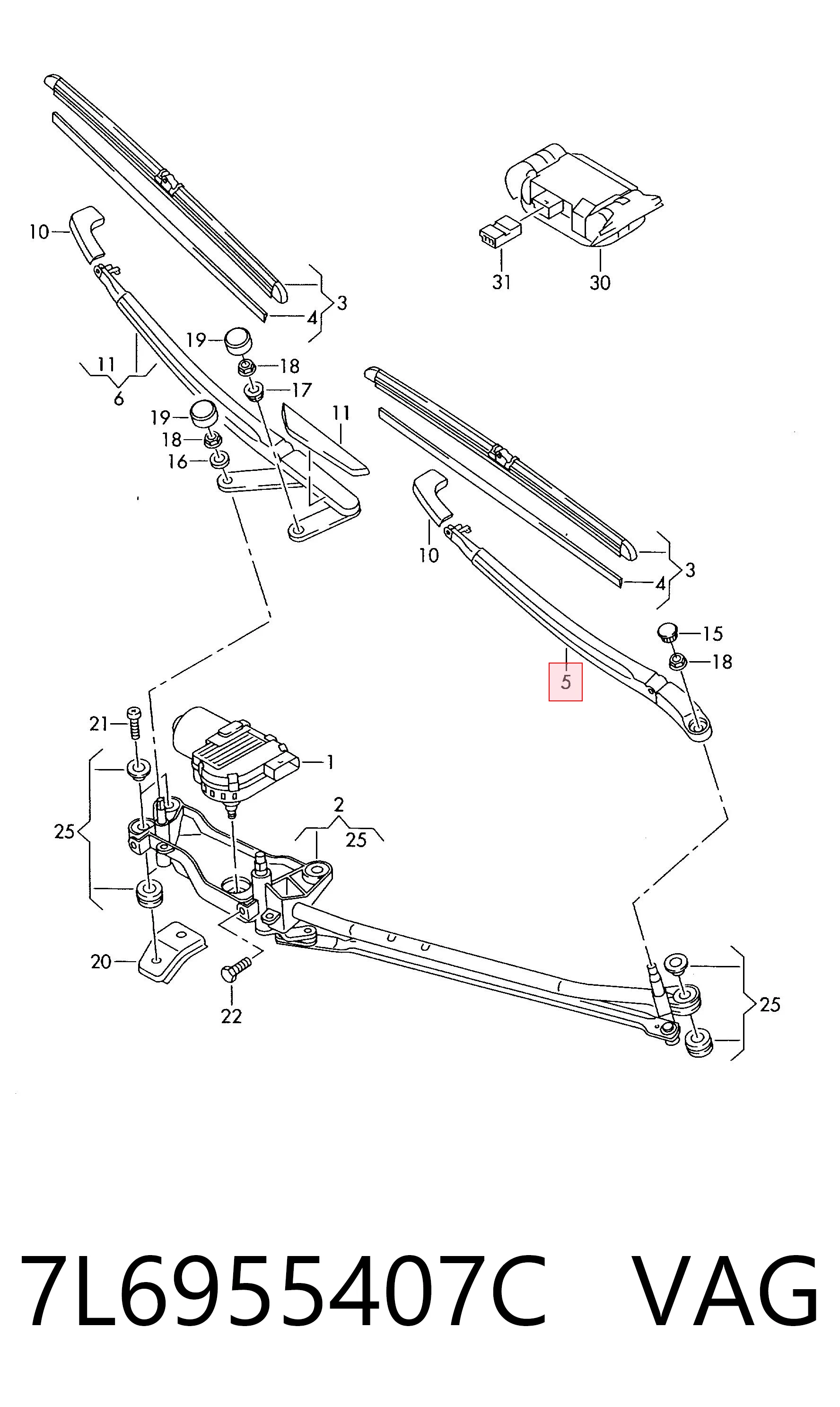 Brazo del limpiaparabrisas lavado de parabrisas para Volkswagen Touareg I 7LA, 7L6, 7L7