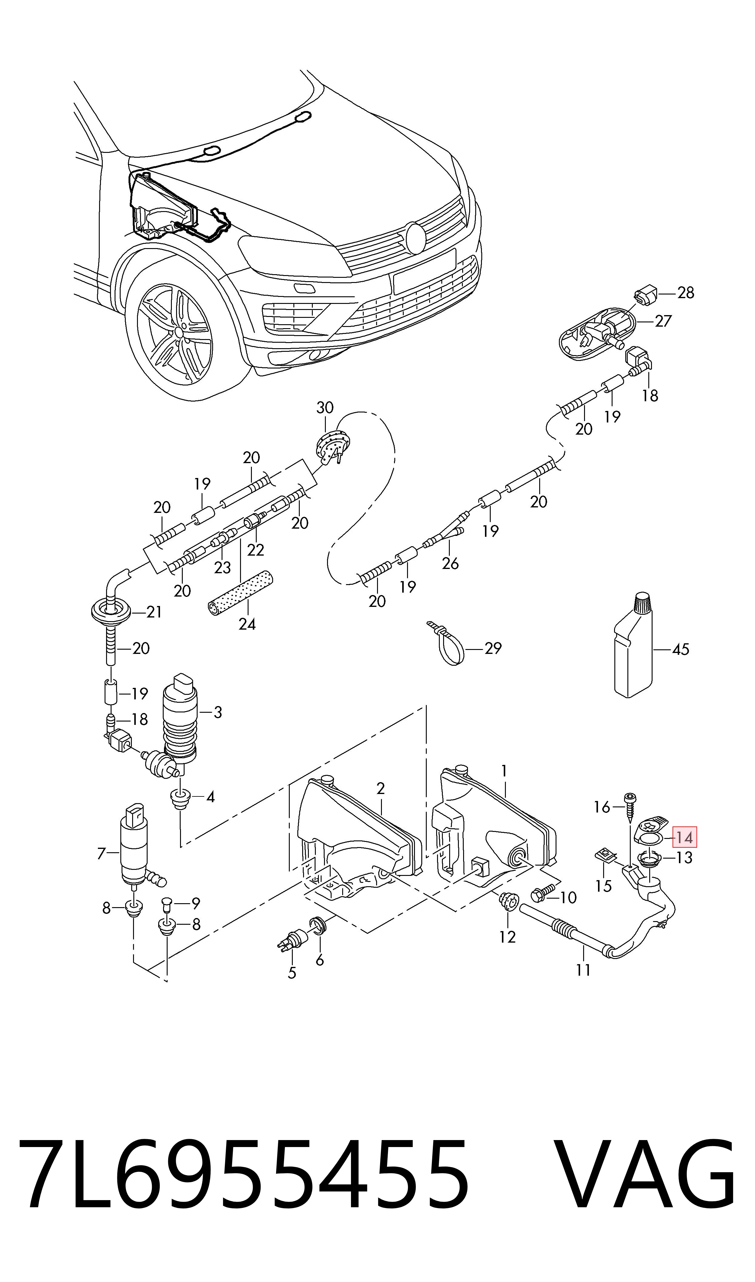 Botella limpiaparabrisas para Volkswagen Touareg II 7P5, 7P6