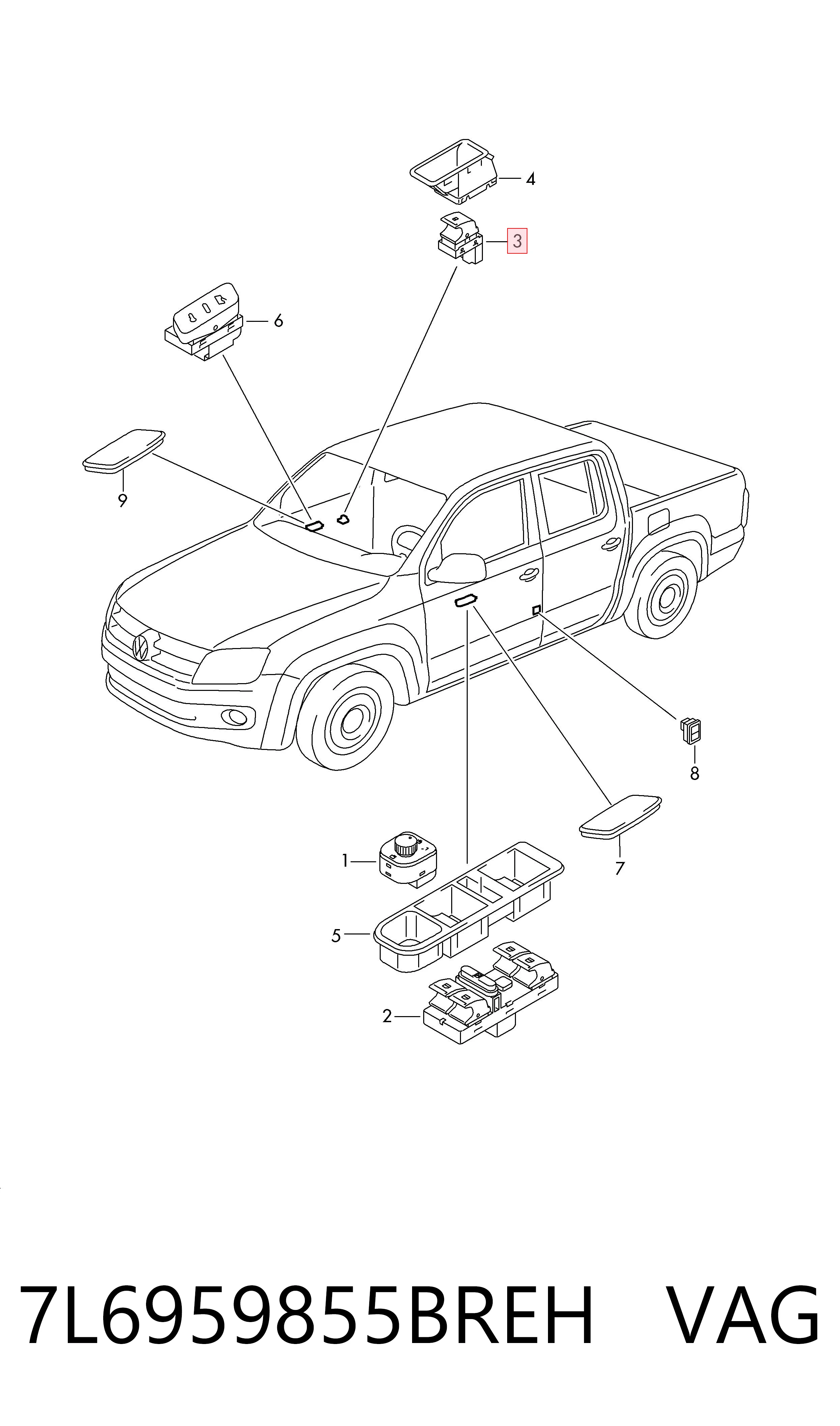 Botón de encendido del motor del elevalunas delantero derecho VAG 7L6959855BREH precio, desde 7,79 EUR