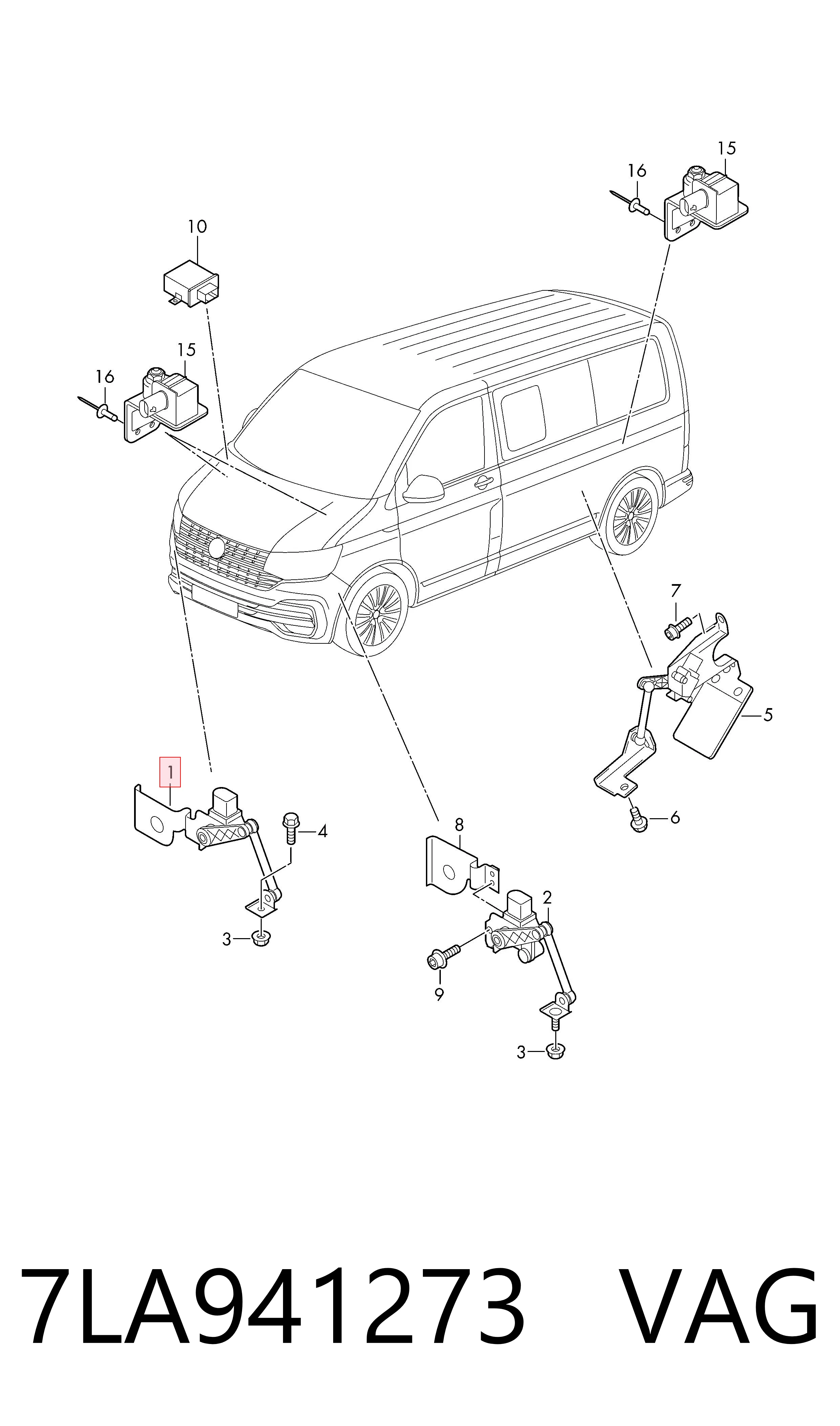 7LA941273 VAG Sensor de nivel de carrocería delantero derecho