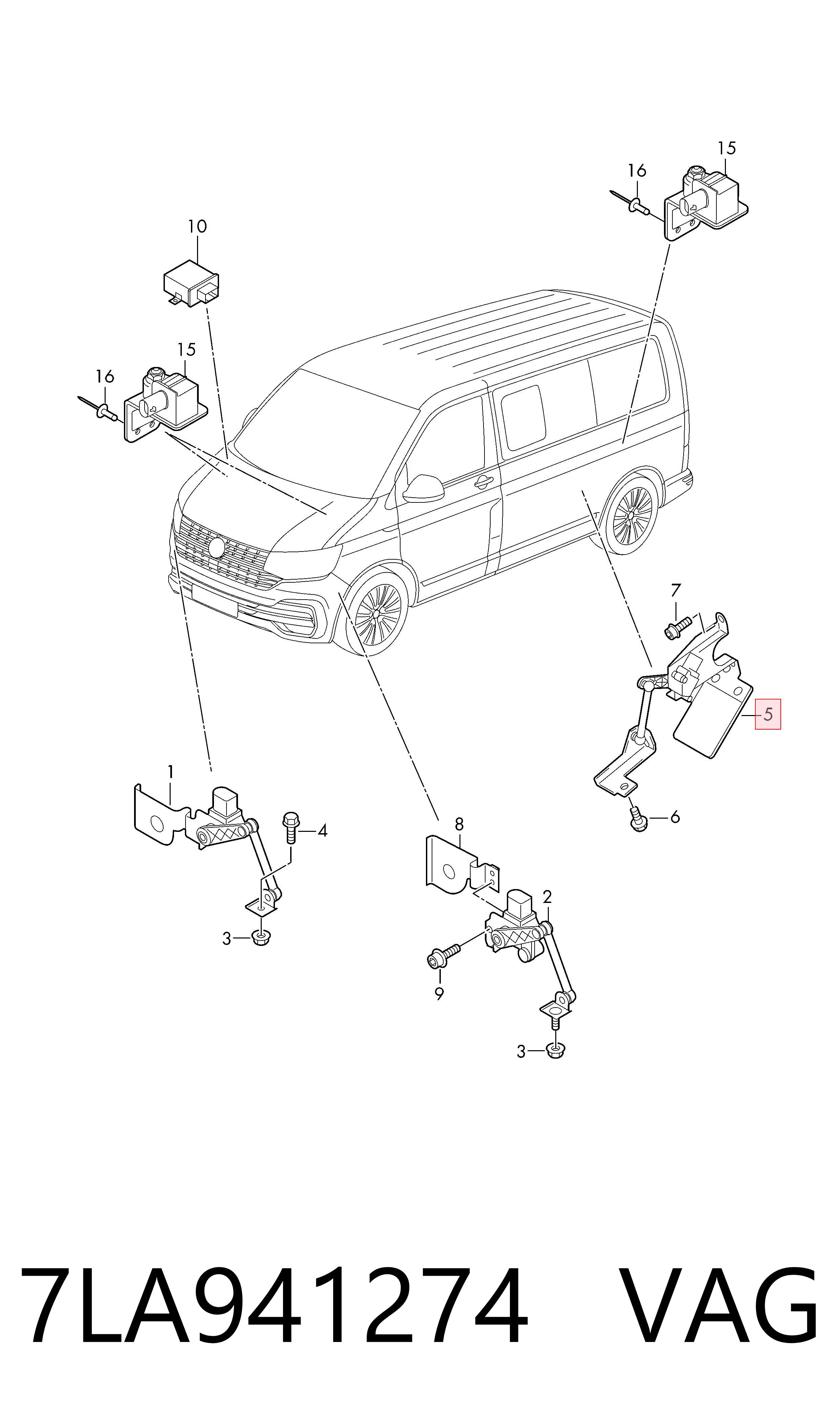 7LA941274 VAG Sensor de nivel de carrocería trasero derecho