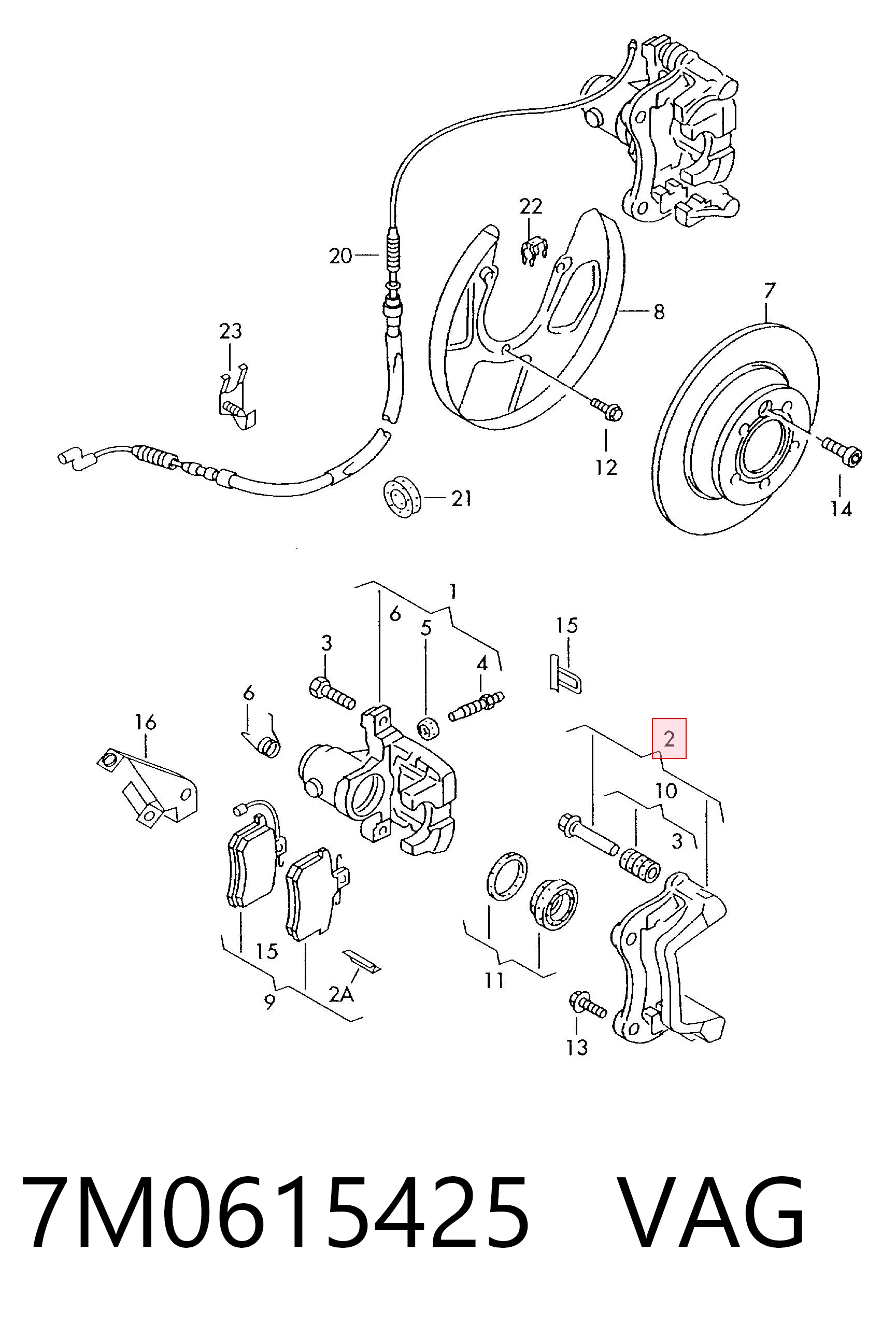 7M0615425 VAG Soporte de la pinza de freno trasera