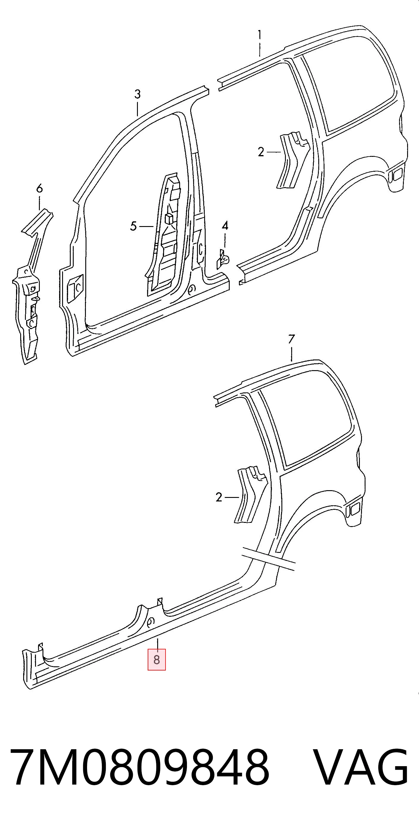 Comprar Umbral exterior derecho Volkswagen Sharan I 7M8, 7M9, 7M6 a bajo precio