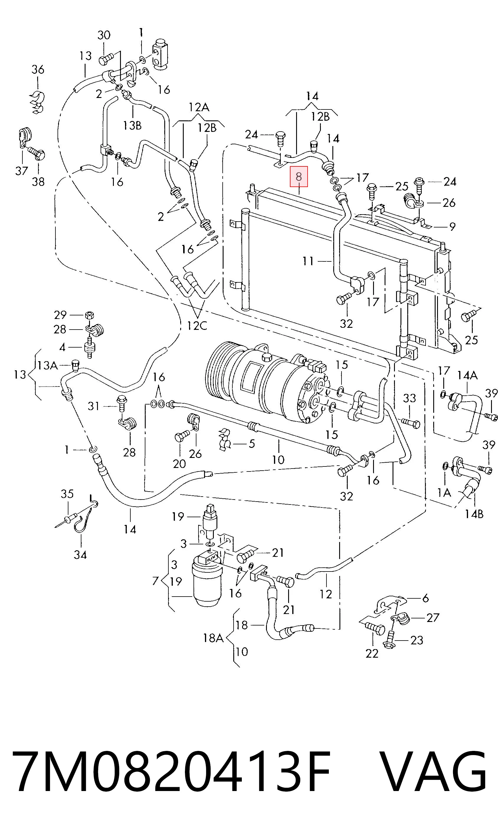 Condensador aire acondicionado para Seat Alhambra 7V8, 7V9