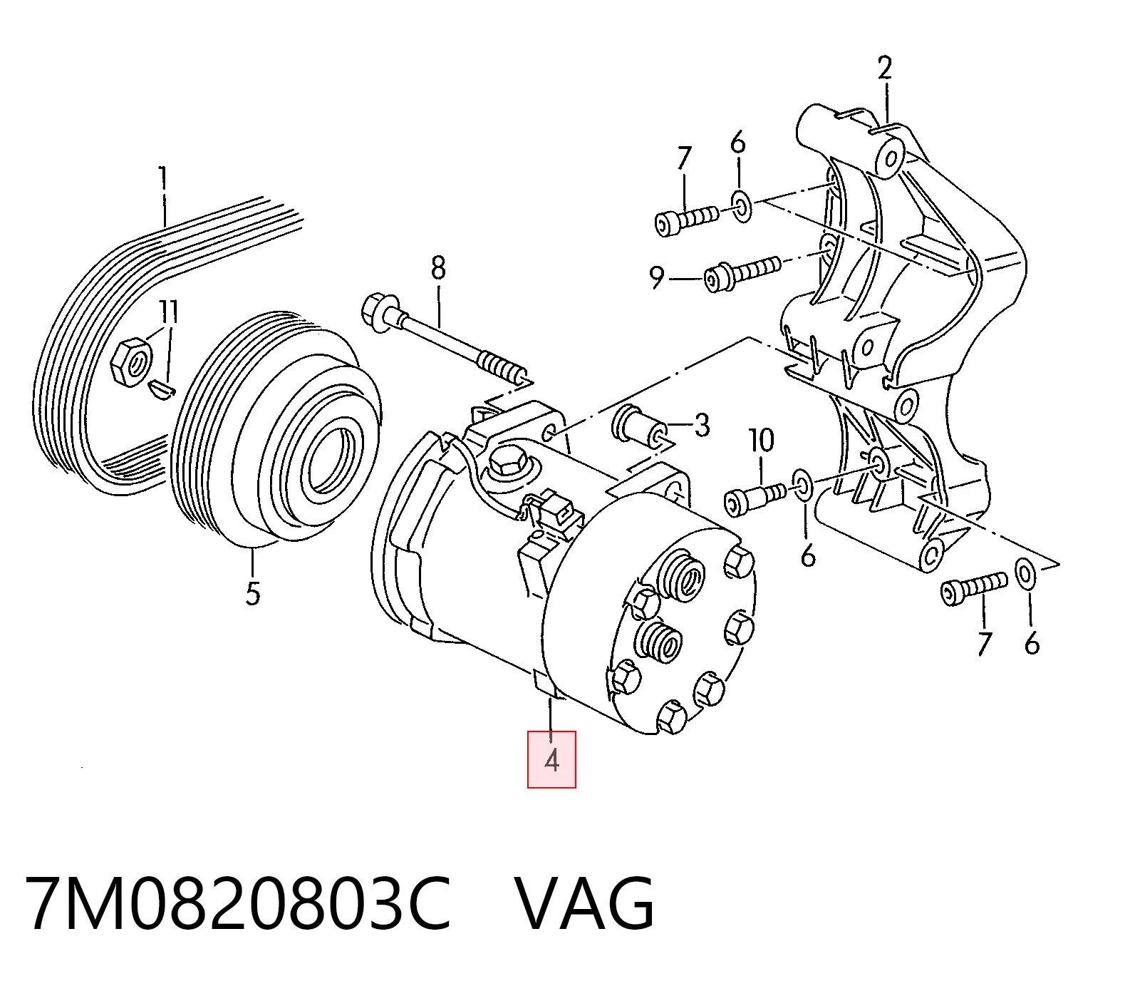 Compresor de aire acondicionado 7M0820803C VAG