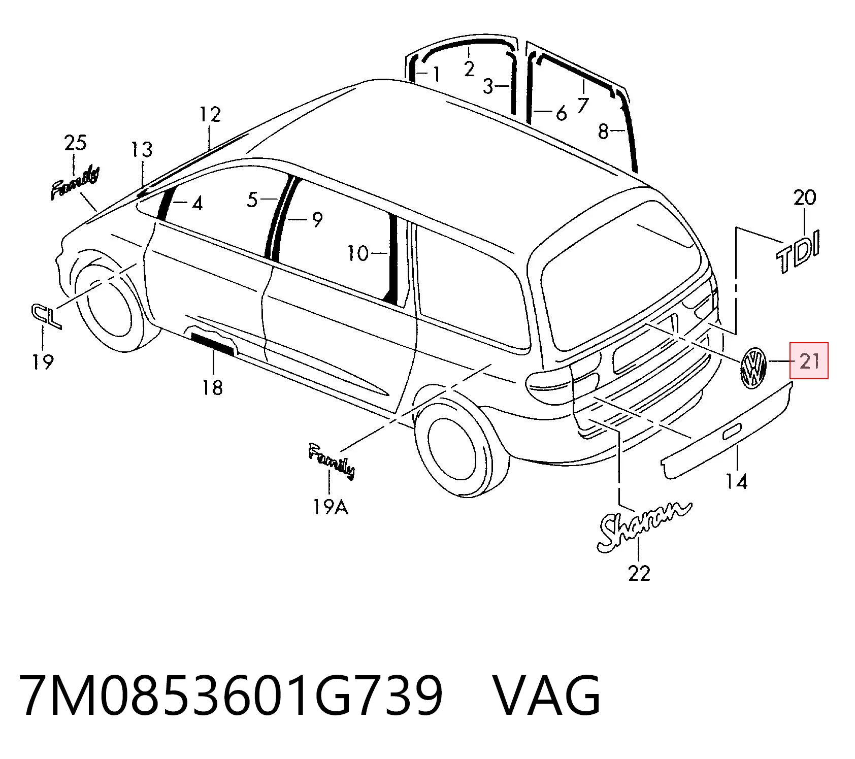 Comprar Emblema de tapa de maletero Volkswagen Sharan I 7M8, 7M9, 7M6 a bajo precio