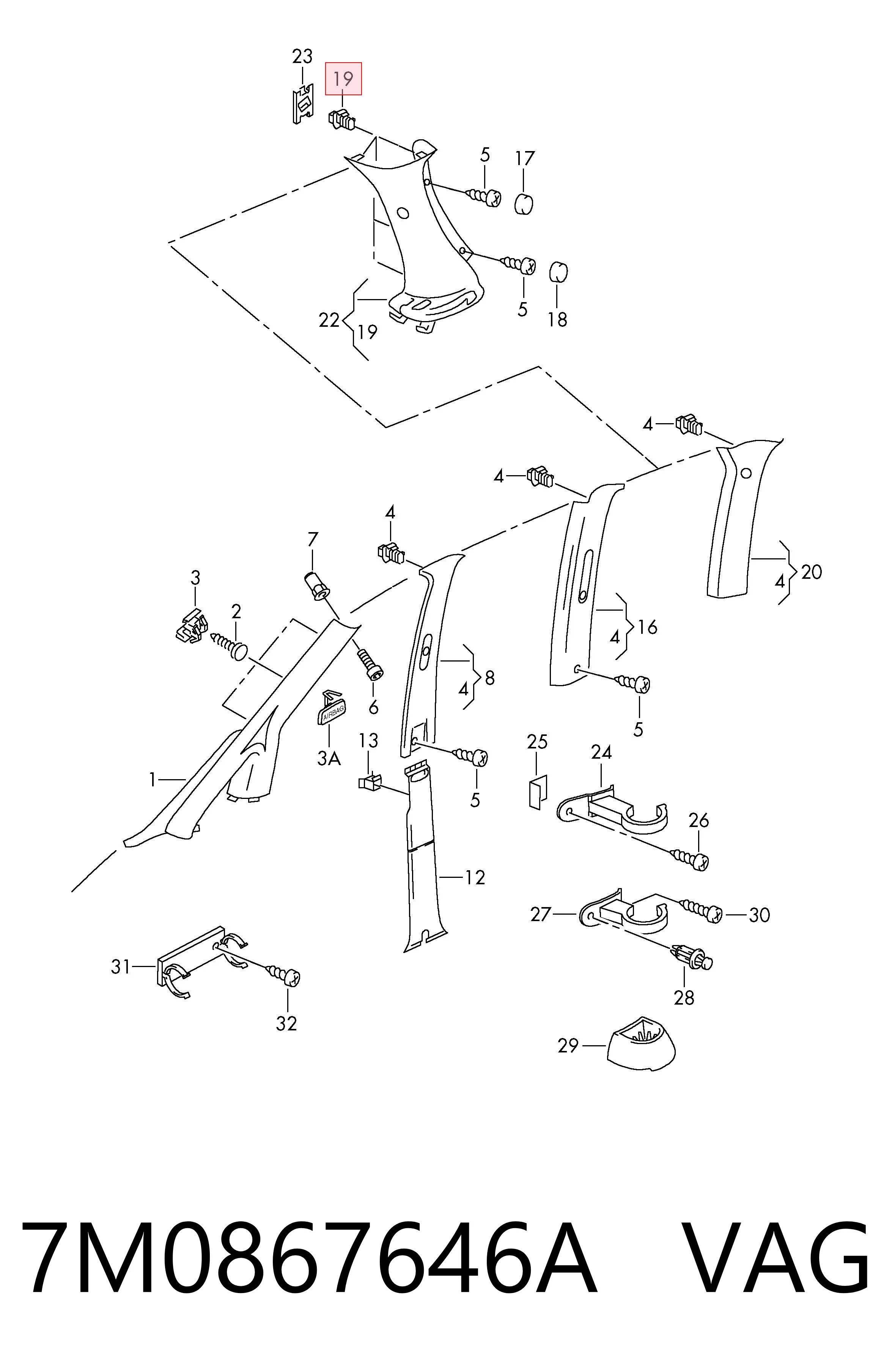 7M0867646A VAG Clips de fijación para panel de puerta
