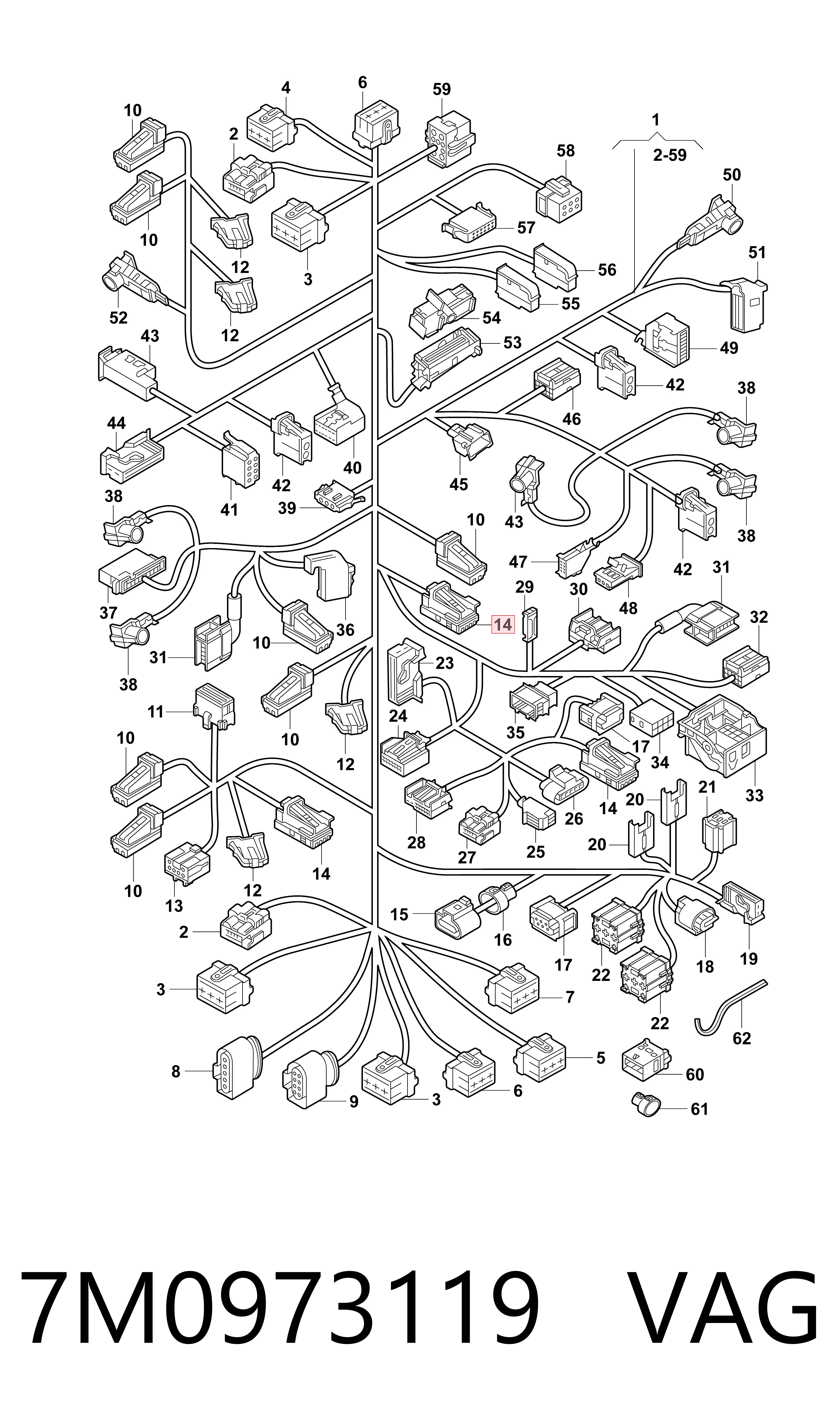7M0973119 VAG Mazo de cables del compartimiento del motor