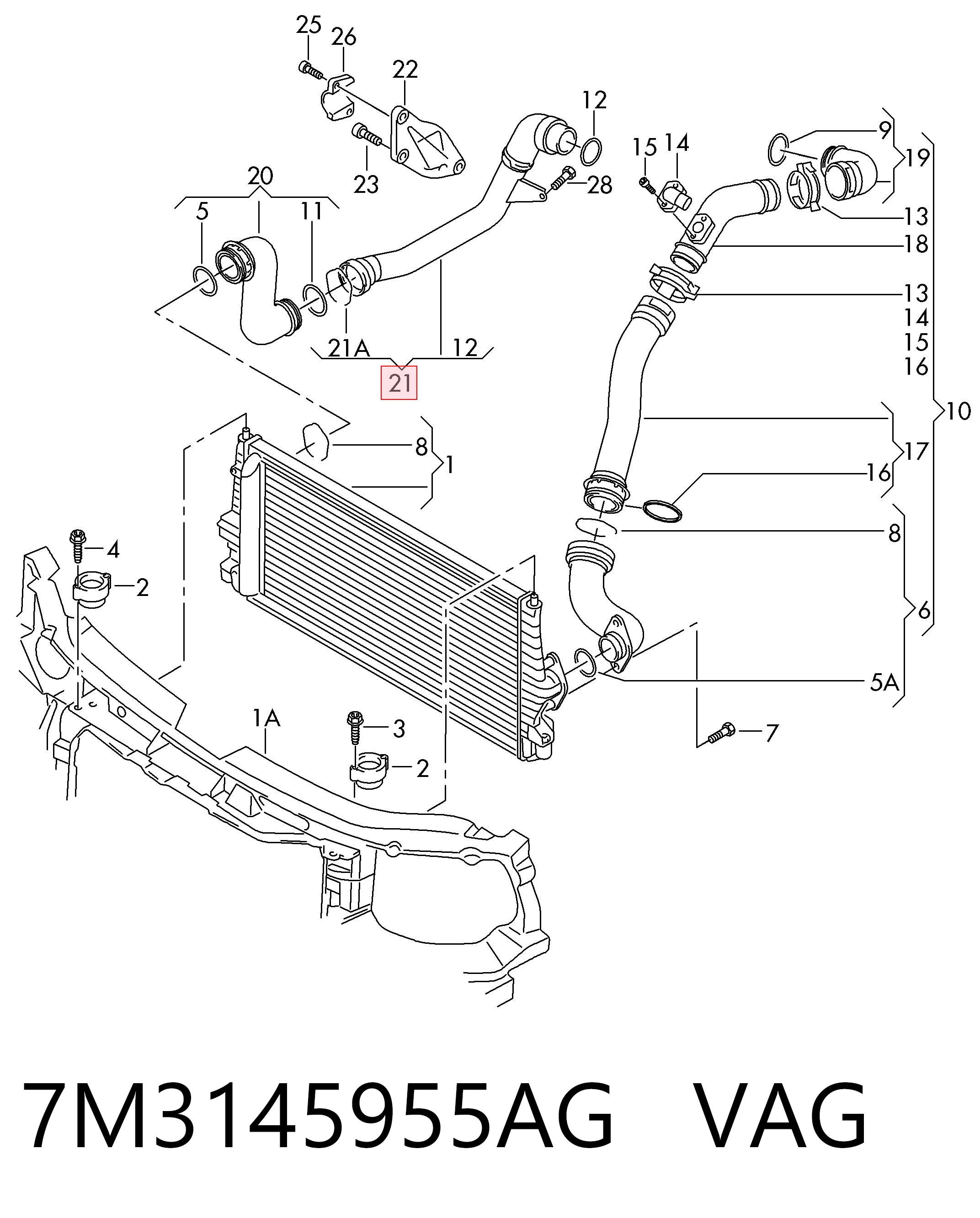 7M3145955AG VAG Manguera del intercooler