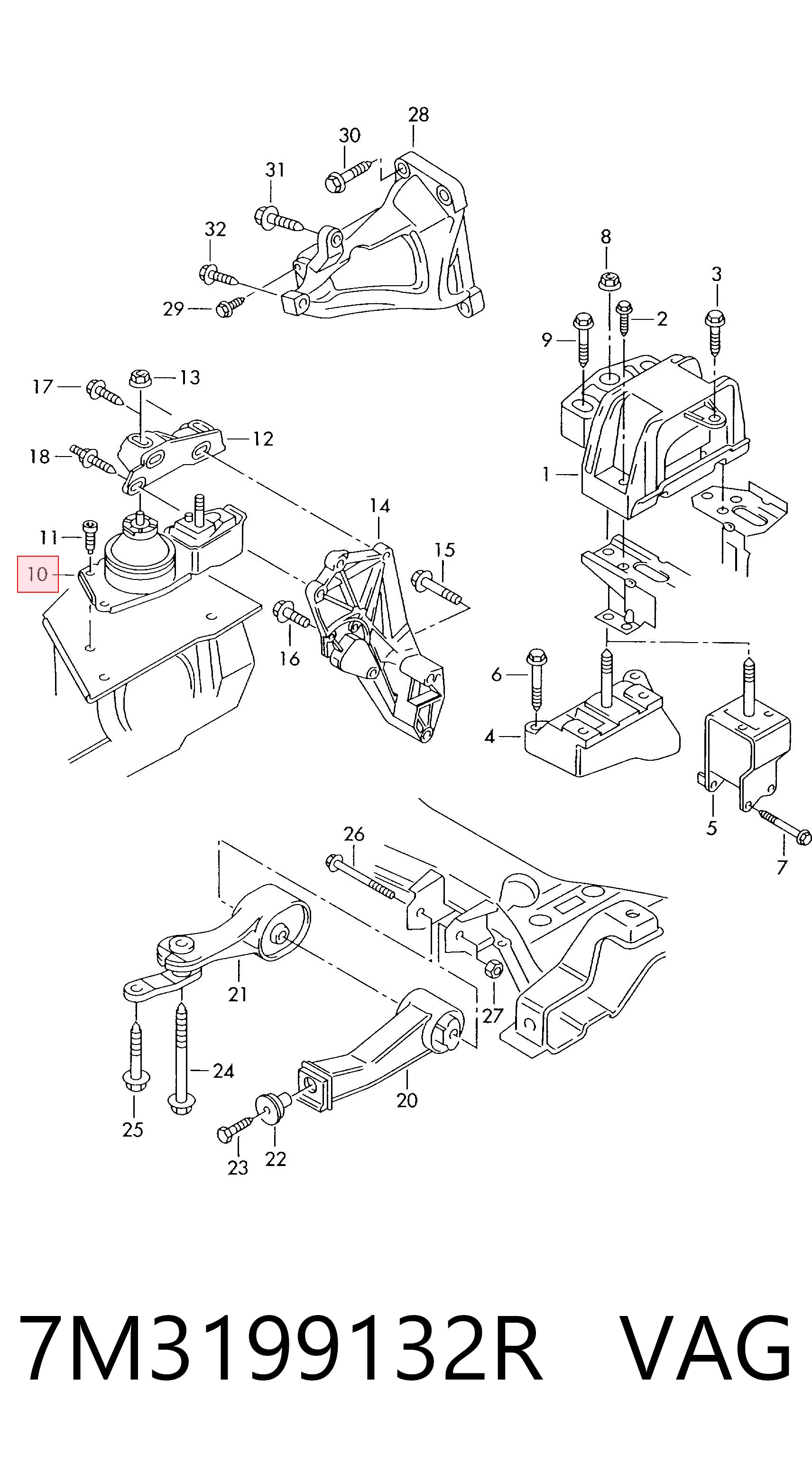 7M3199132R VAG Soporte de motor derecho
