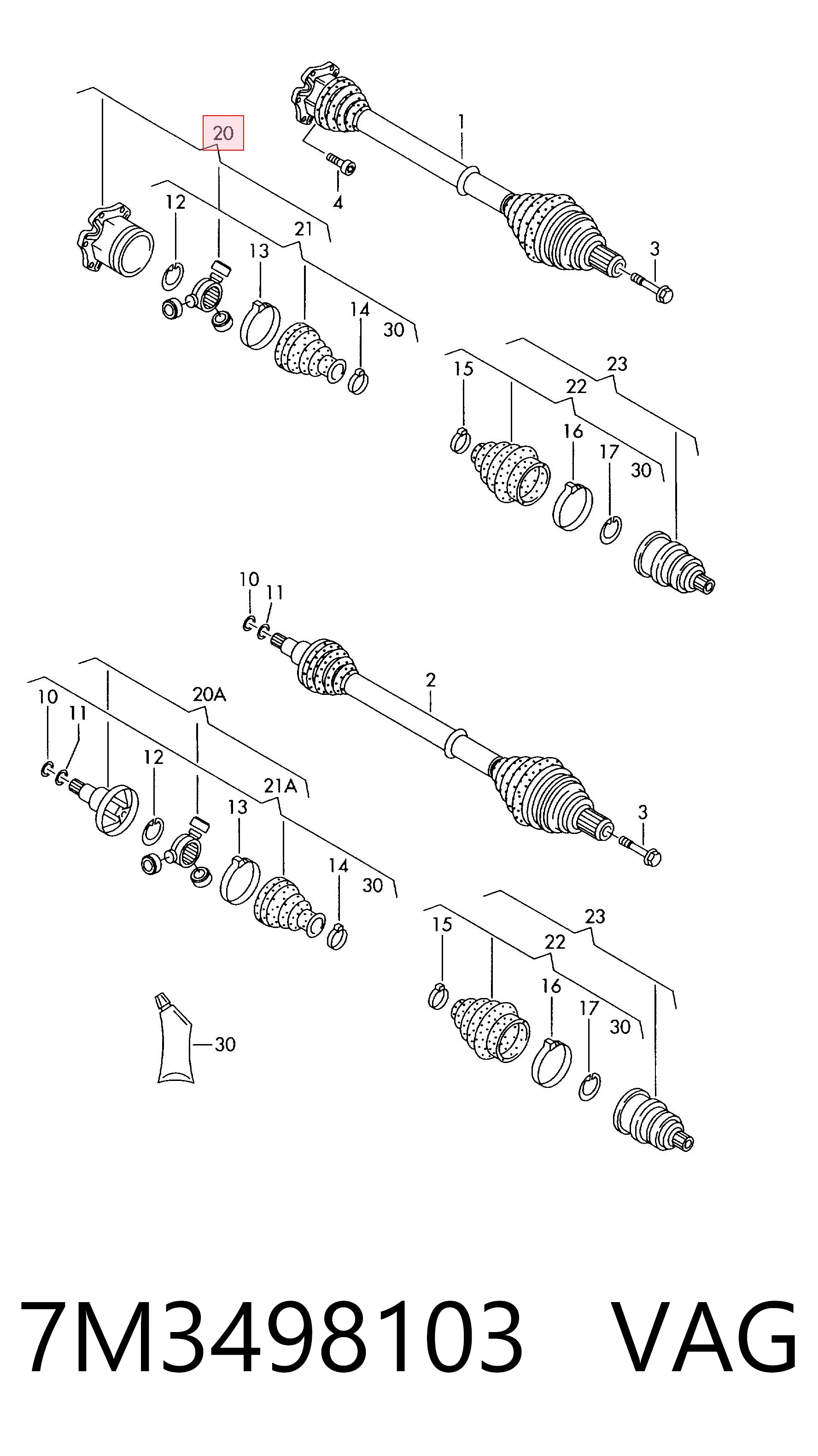 Junta homocinética interna delantera 7M3498103 VAG