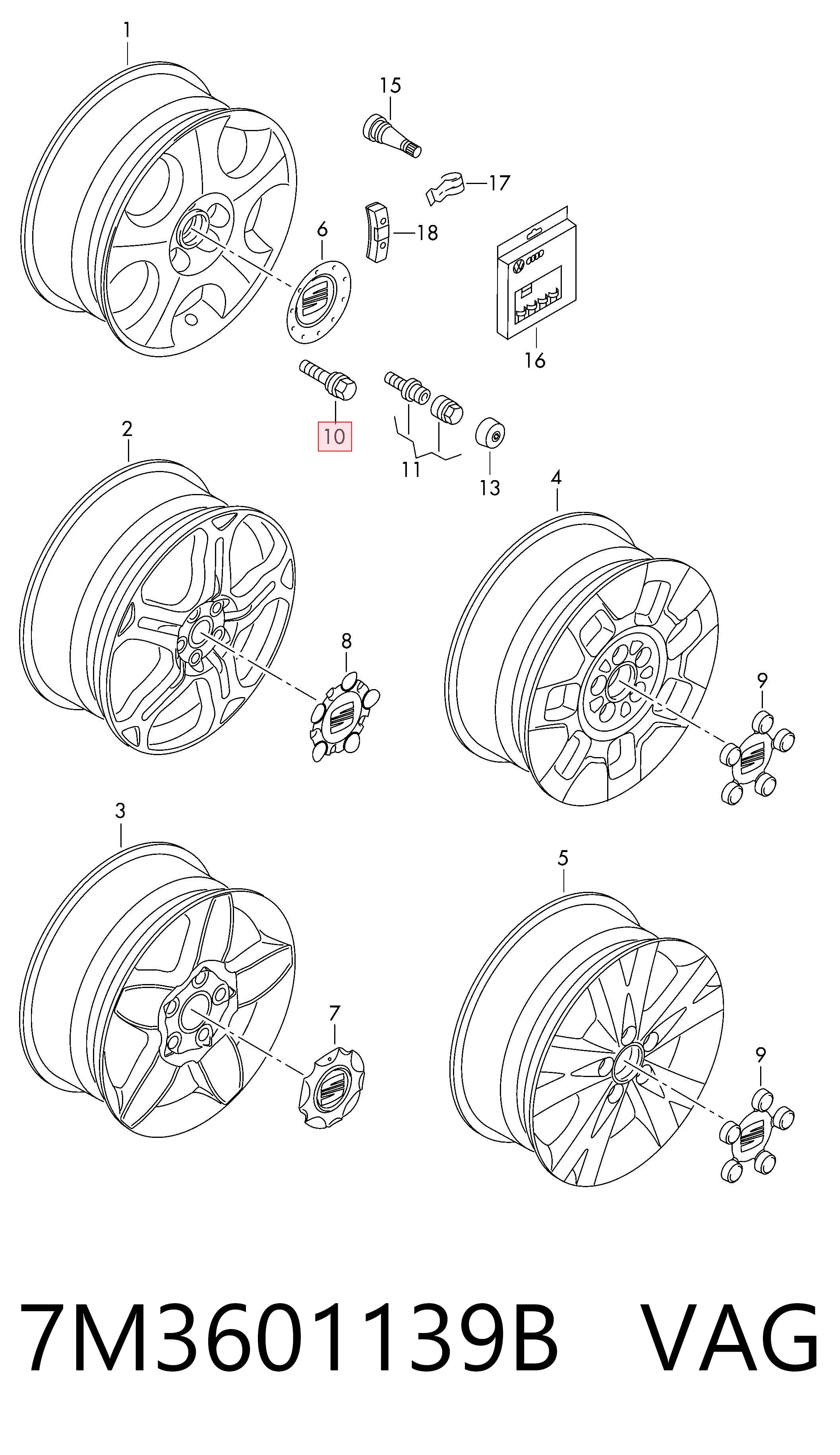 7M3601139B VAG Tornillos para llantas