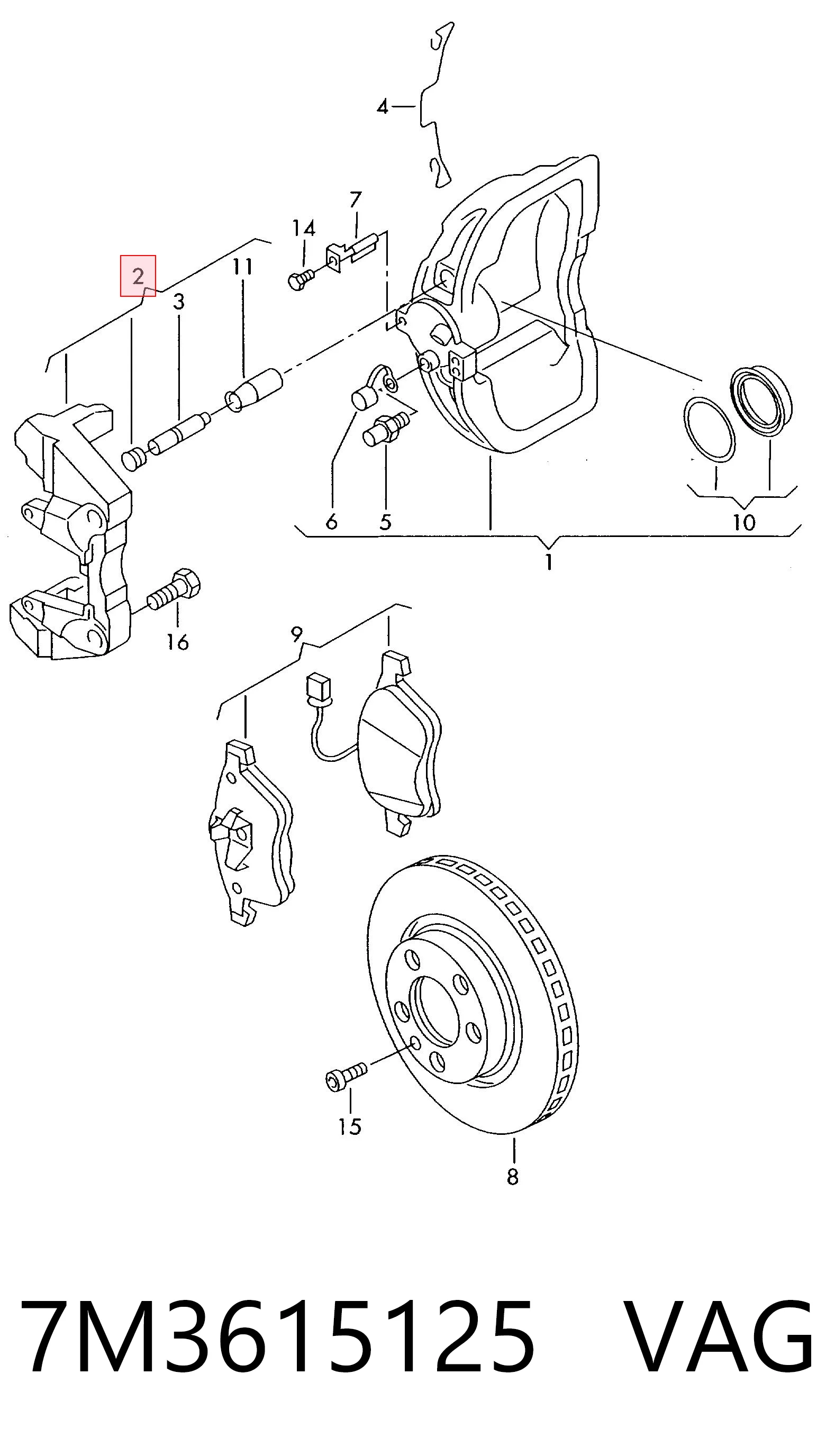 7M3615125 VAG Soporte, pinza de freno delantera