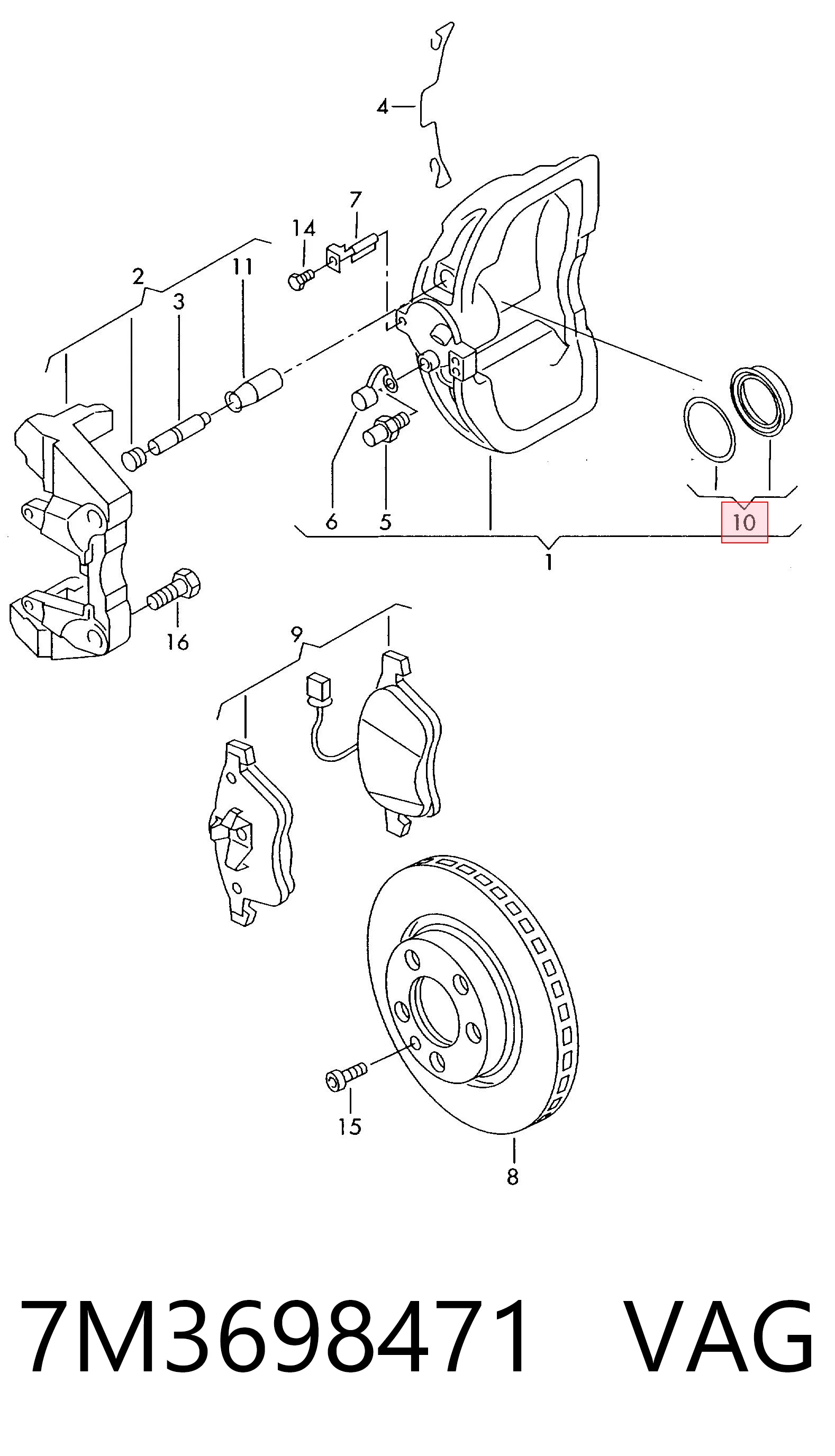 Kit de reparación, pinza de freno delantero VAG 7M3698471 precio, desde 12,32 EUR