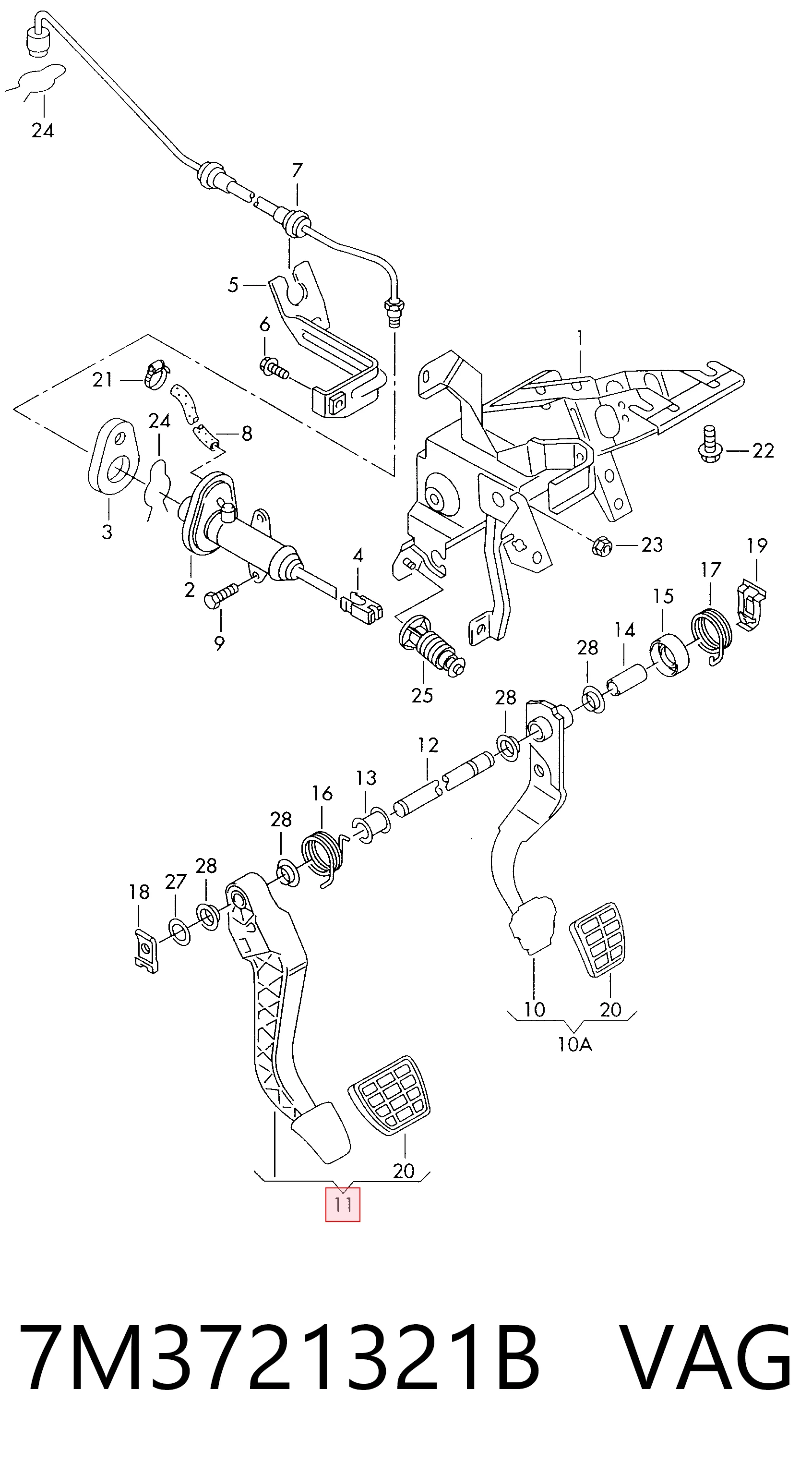 7M3721321B VAG Pedal del embrague