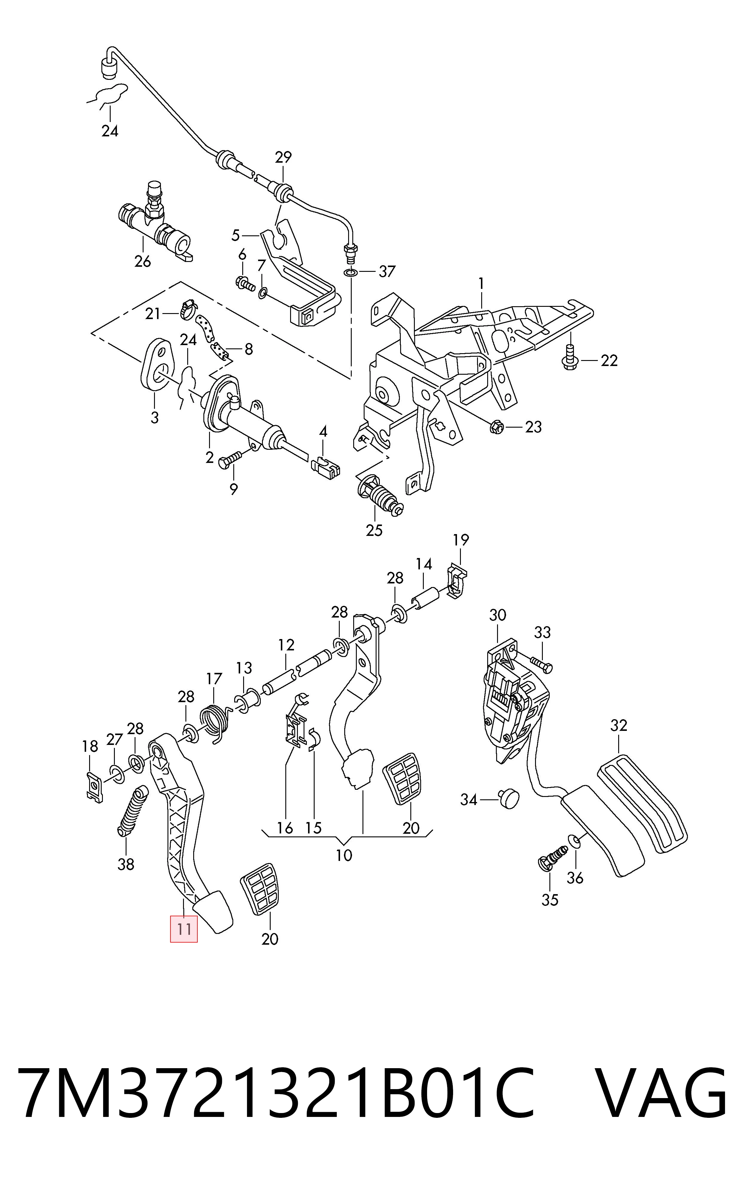 7M3721321B01C VAG Pedal del embrague