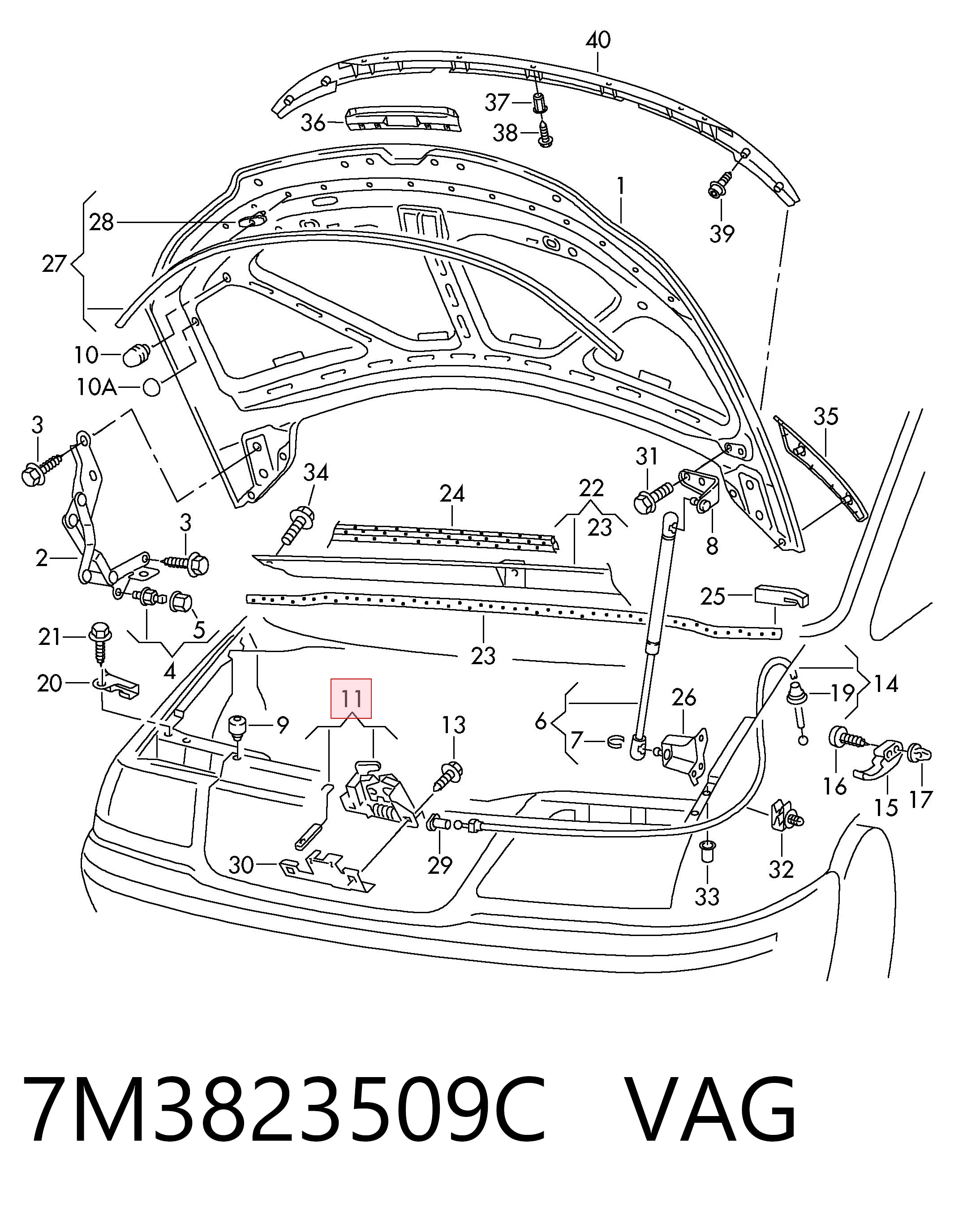 Comprar Cerradura del capó Volkswagen Sharan I 7M8, 7M9, 7M6 a bajo precio
