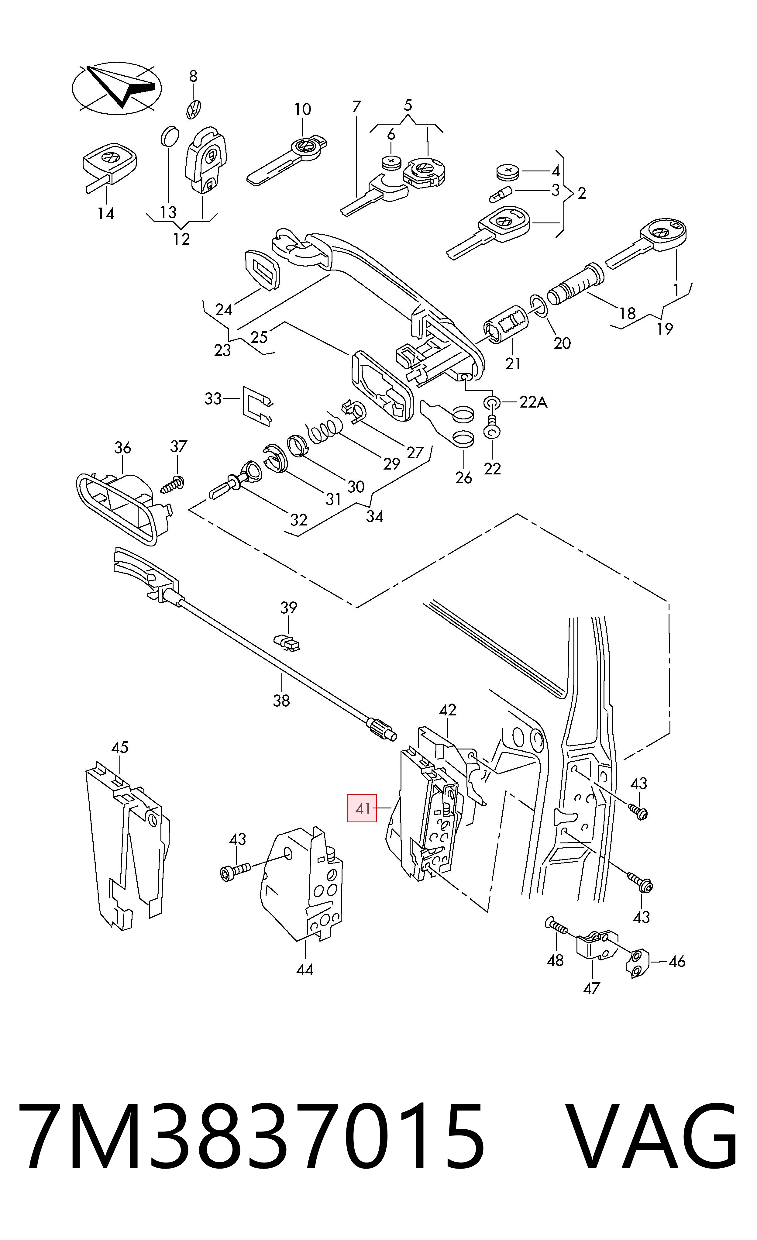 Cerradura de puerta delantera izquierda 7M3837015 VAG