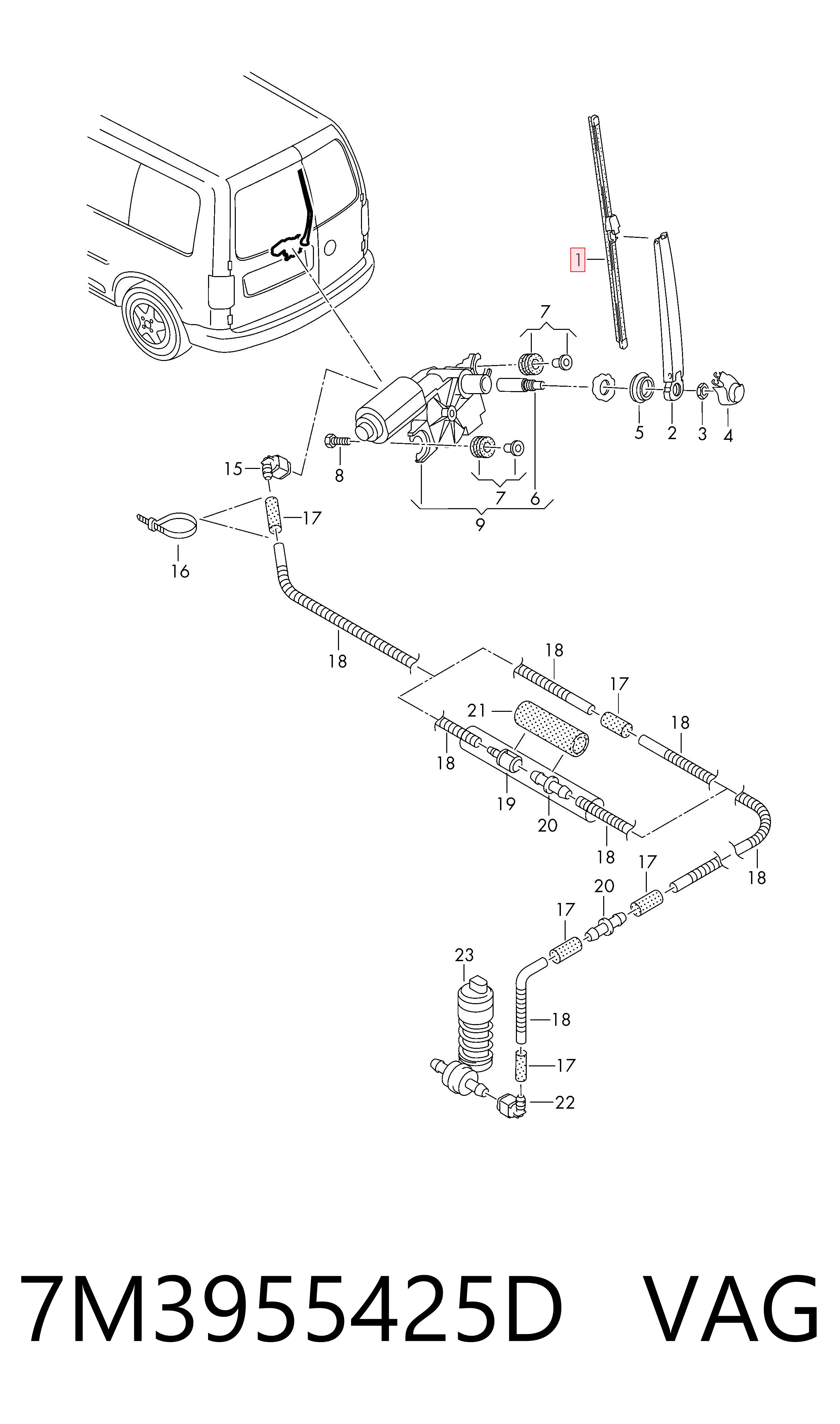 7M3955425D VAG Limpiaparabrisas trasero