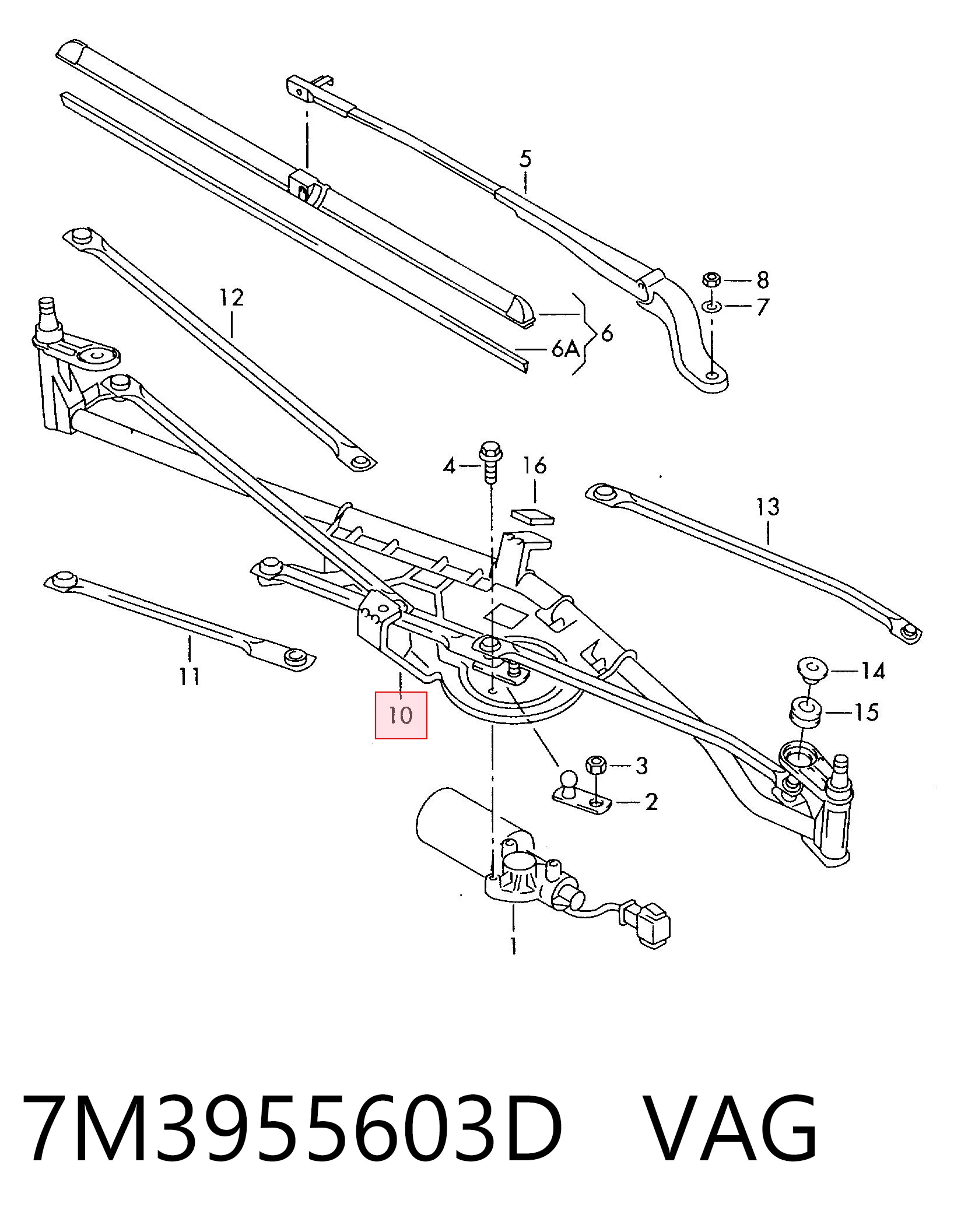 Trapezio del limpiaparabrisas 7M3955603D VAG