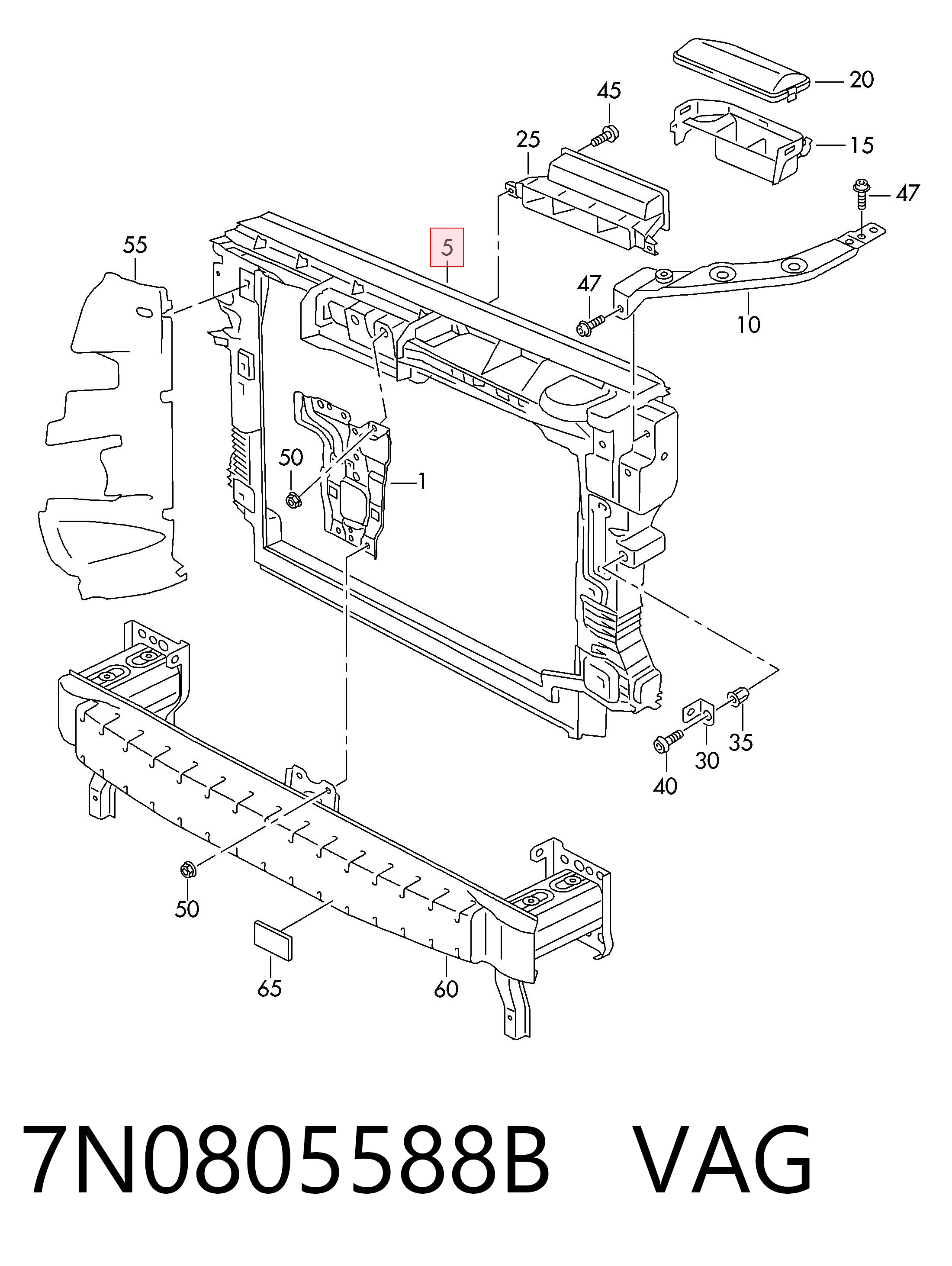 7N0805588B VAG Soporte de radiador completo (panel de montaje para foco)