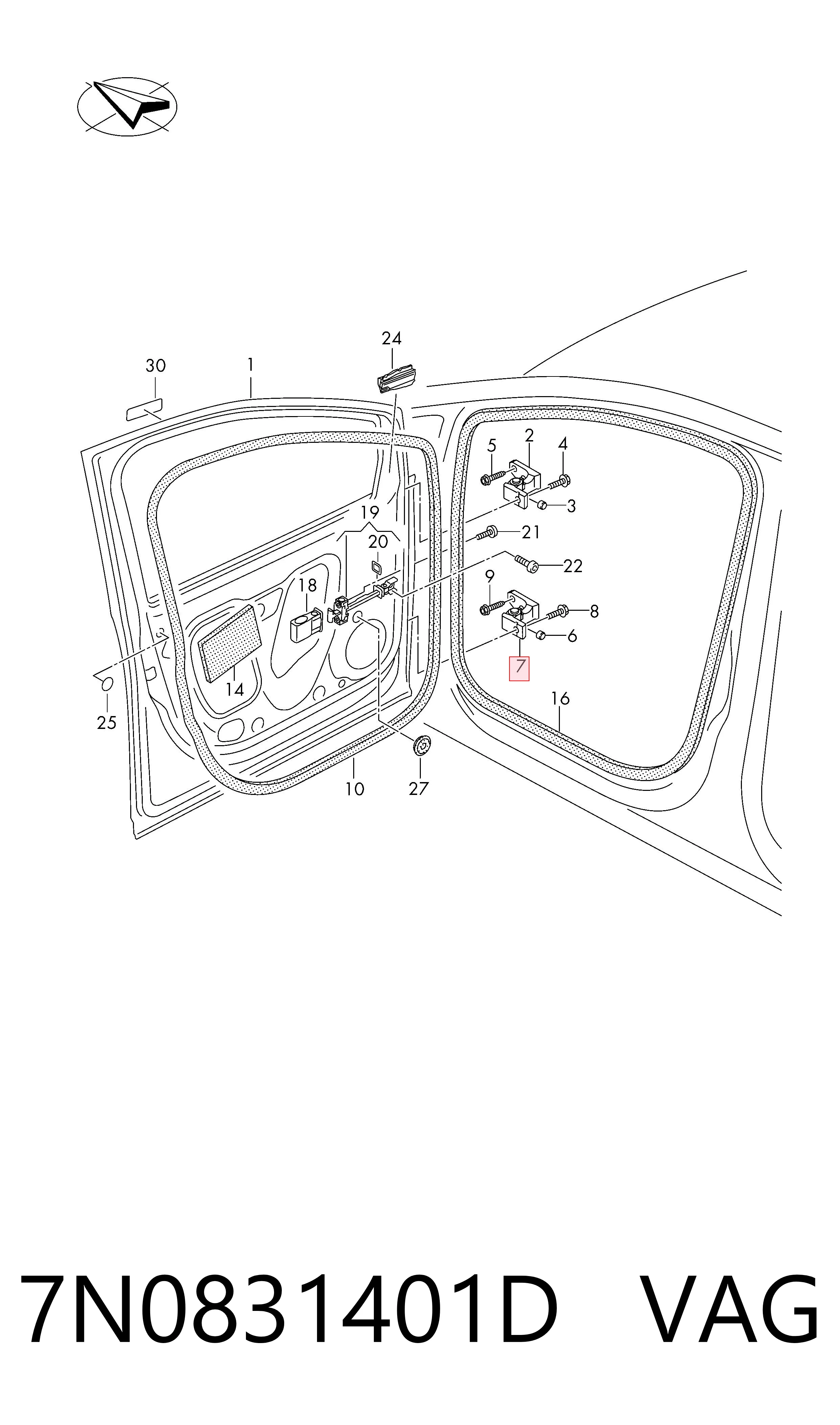 Comprar 7N0831401D VAG Bisagra de puerta delantera izquierda