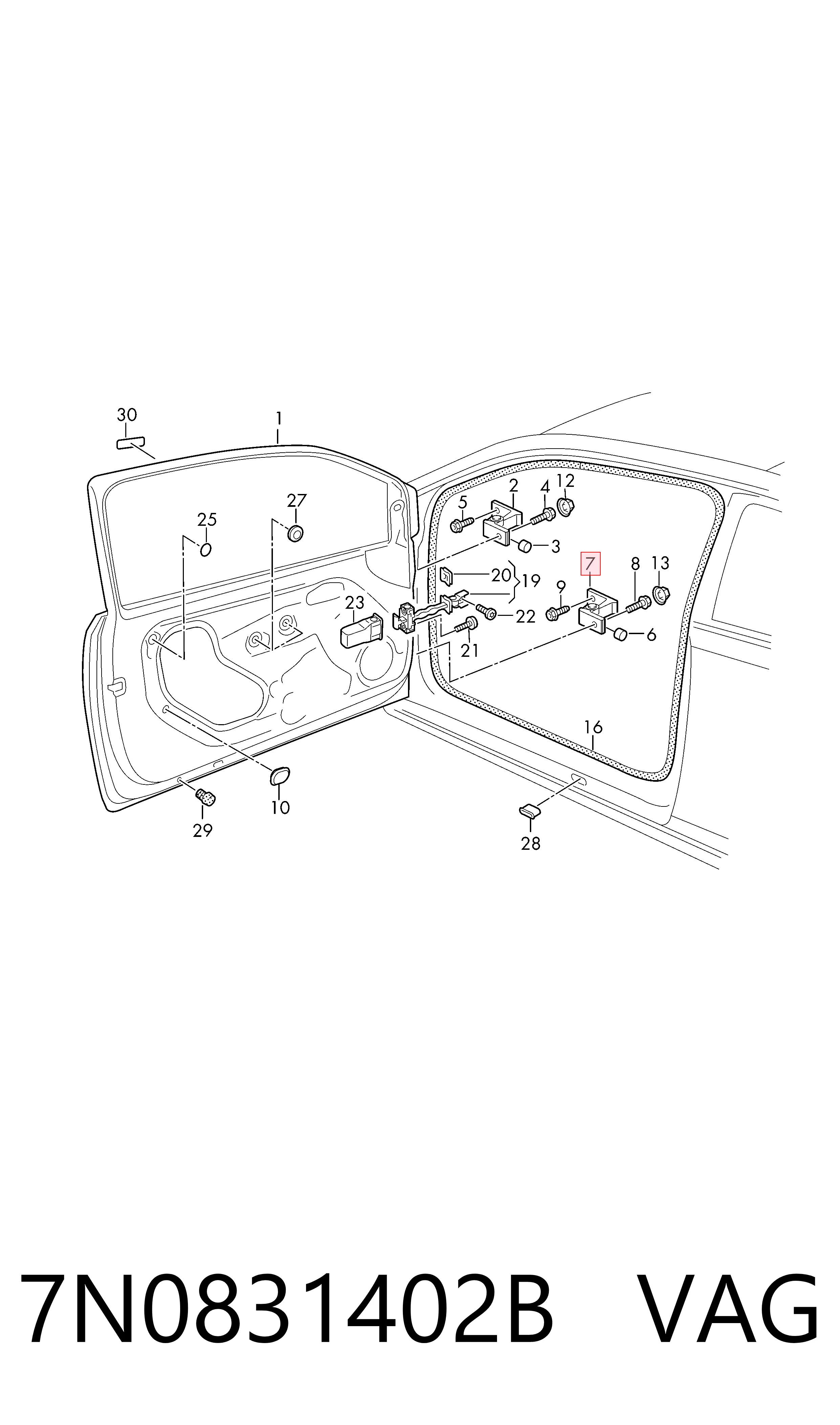 Comprar 7N0831402B VAG Bisagra de la puerta delantera derecha