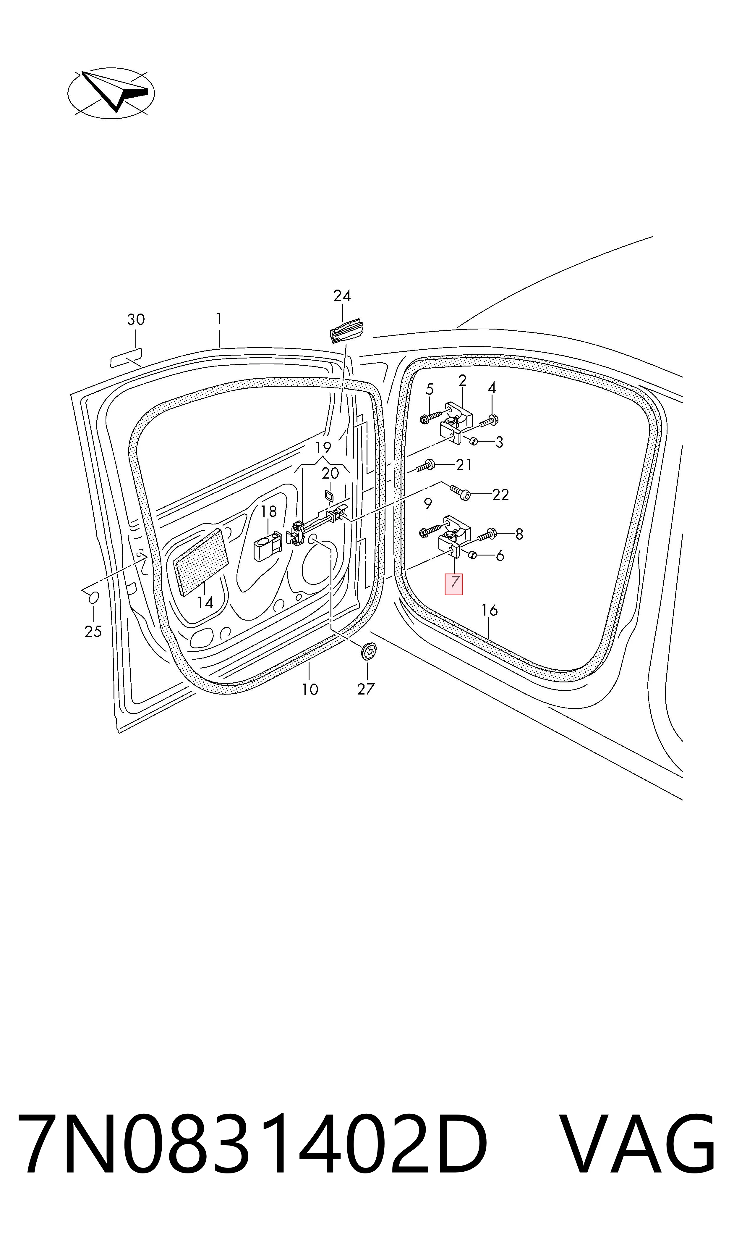 Comprar 7N0831402D VAG Bisagra de la puerta delantera derecha