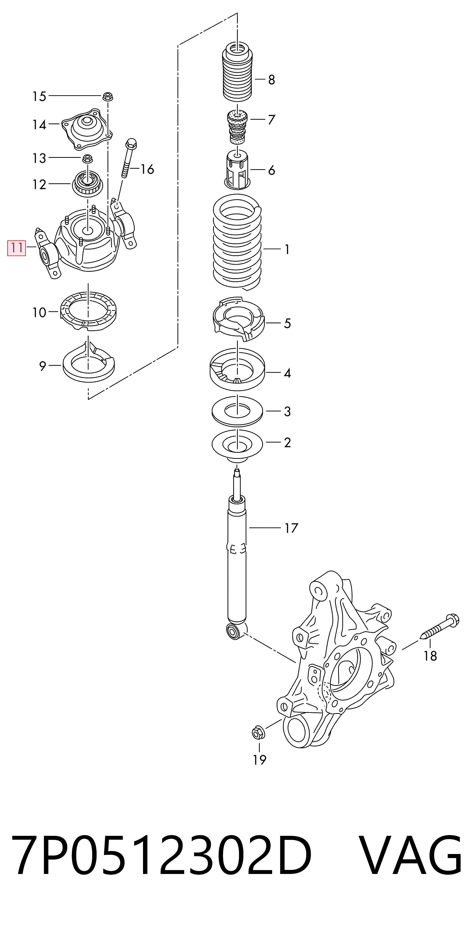 Soporte del amortiguador trasero derecho VAG 7P0512302D precio, desde 232,45 EUR