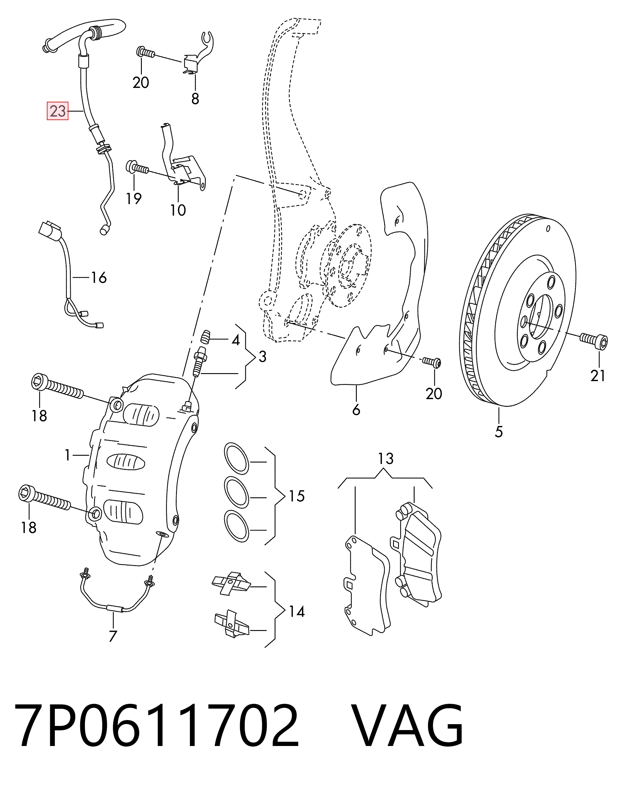 7P0611702 VAG Tubo flexible de frenos delantero derecho