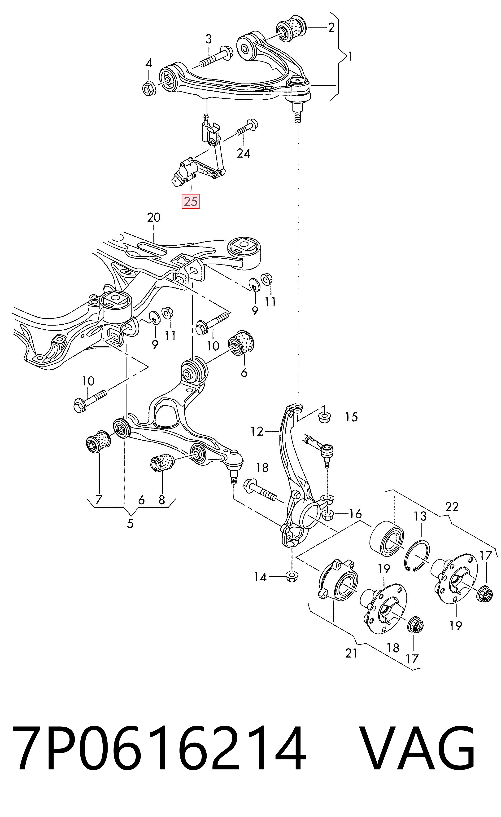 7P0616214 VAG Sensor de nivel de carrocería delantero derecho