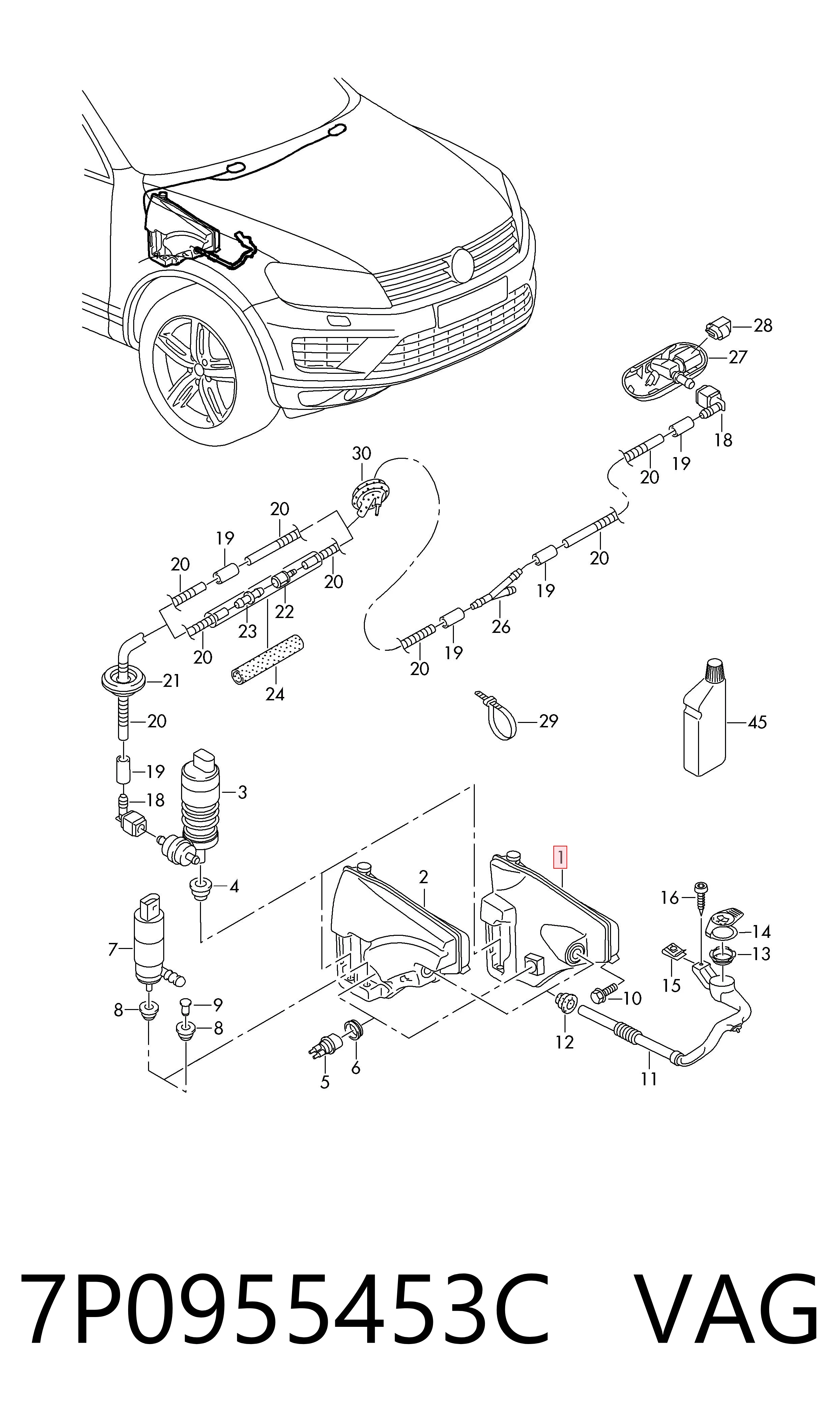 Botella limpiaparabrisas para Volkswagen Touareg II 7P5, 7P6