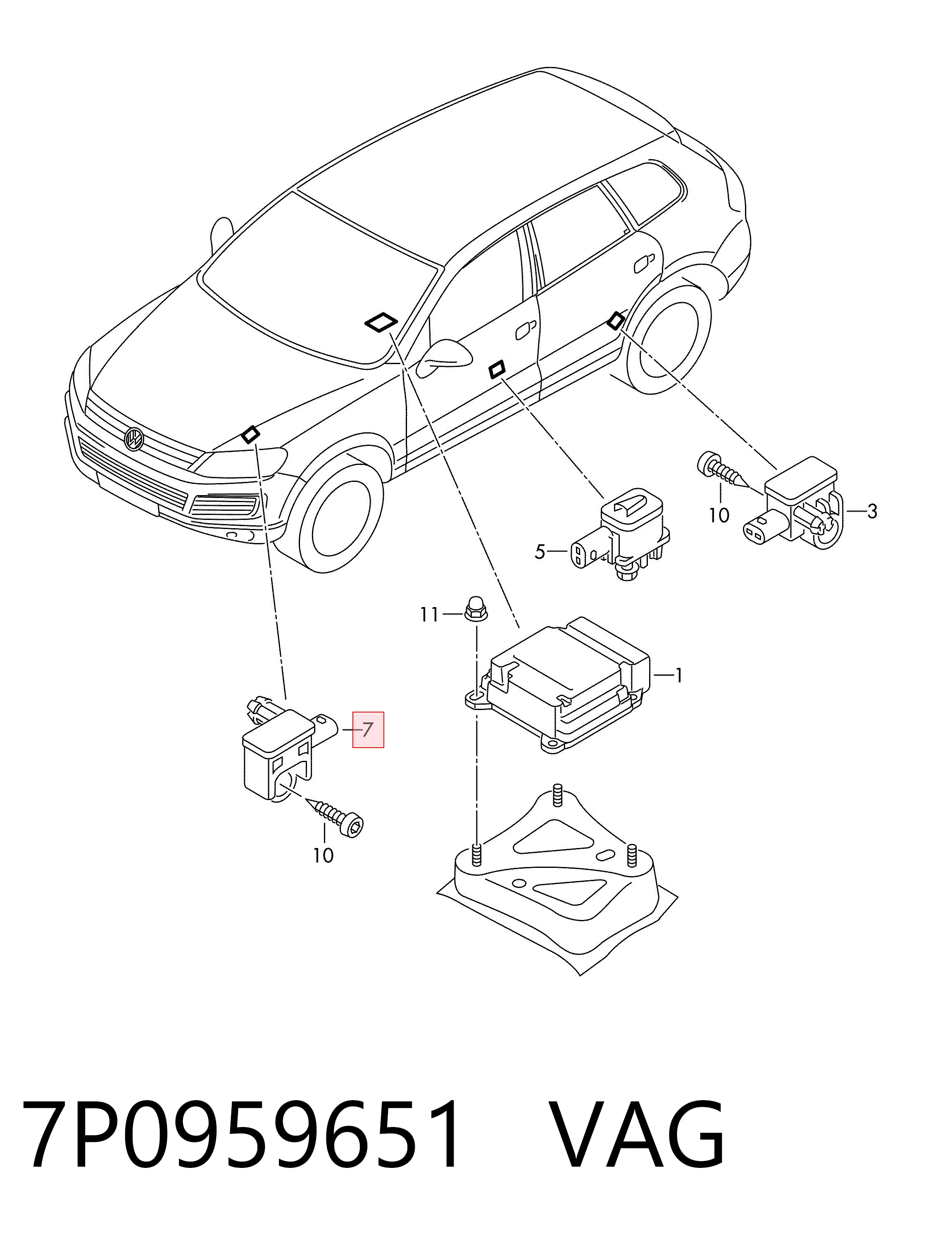 7P0959651 VAG Sensor de airbag delantero