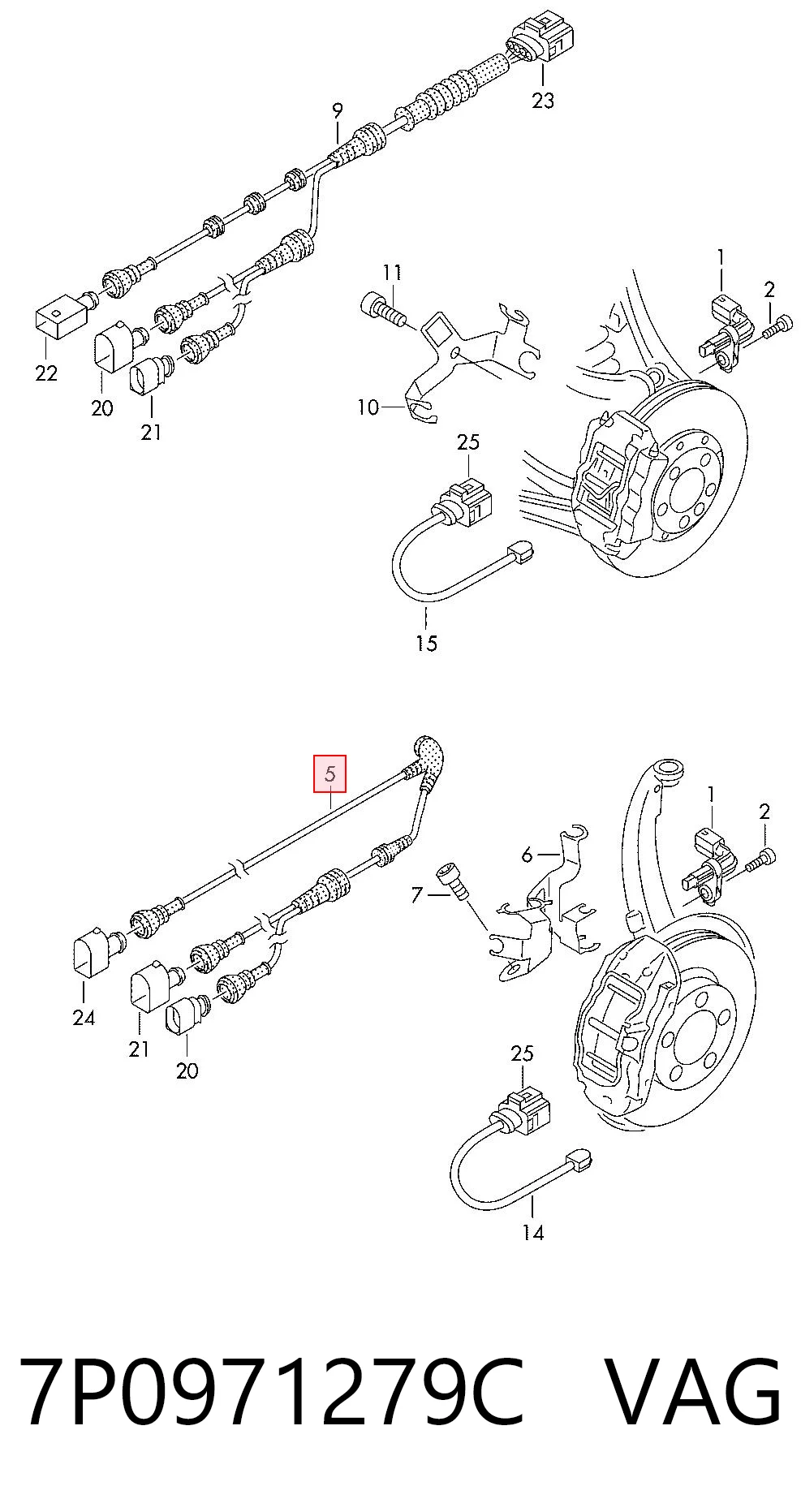 7P0971279C VAG Cable del sensor ABS delantero