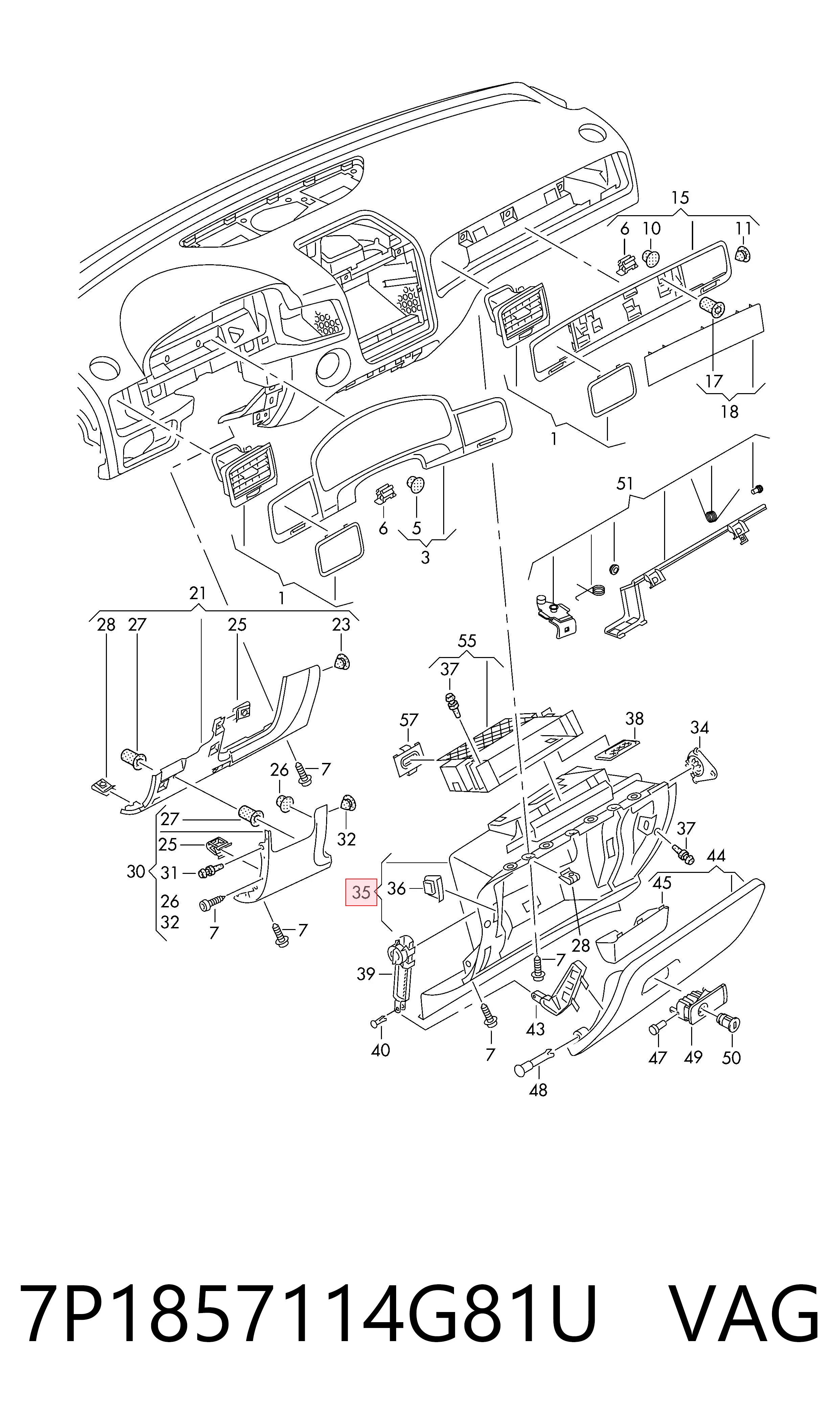 Guantera para Volkswagen Touareg II 7P5, 7P6