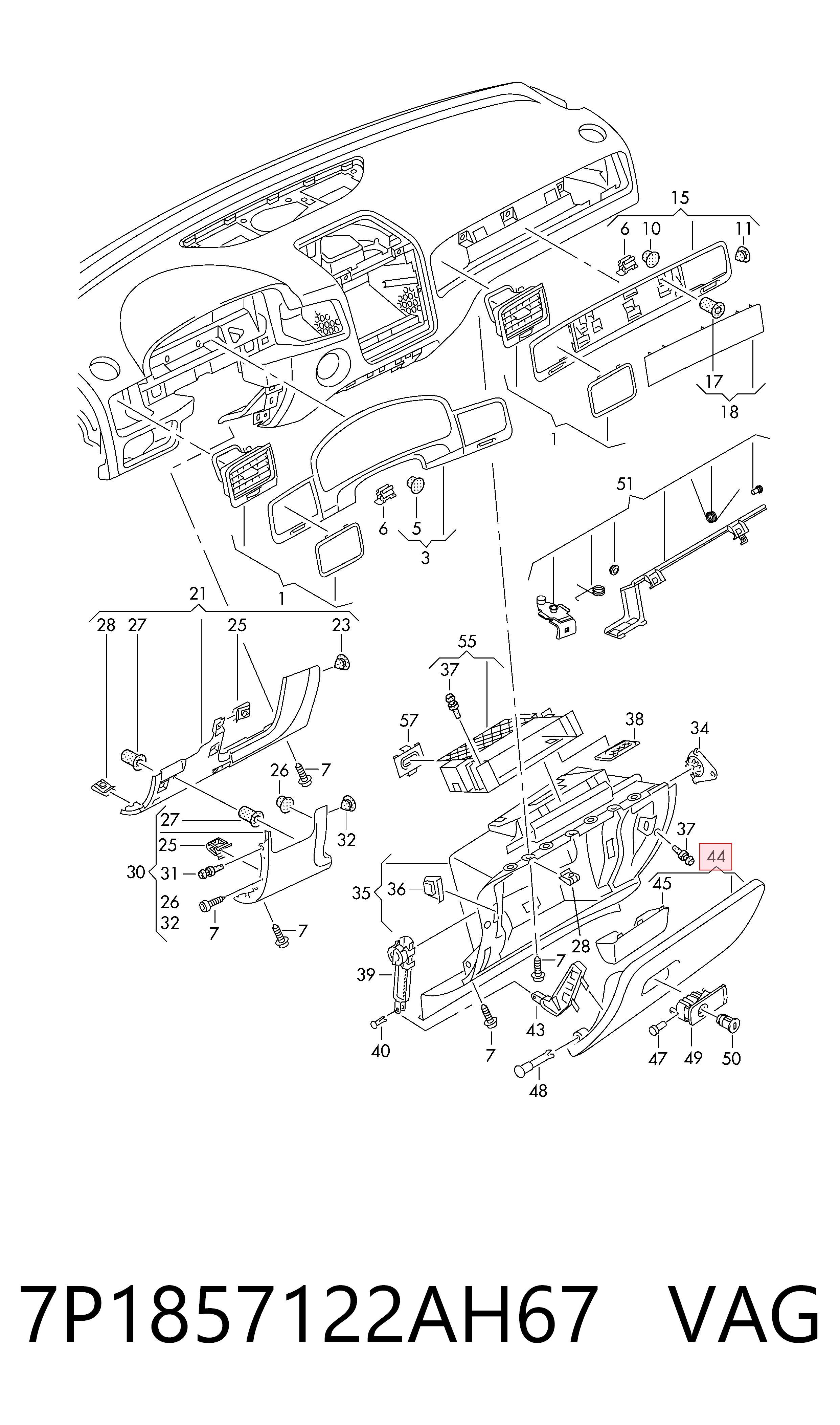 Tapa guantera para Volkswagen Touareg II 7P5, 7P6