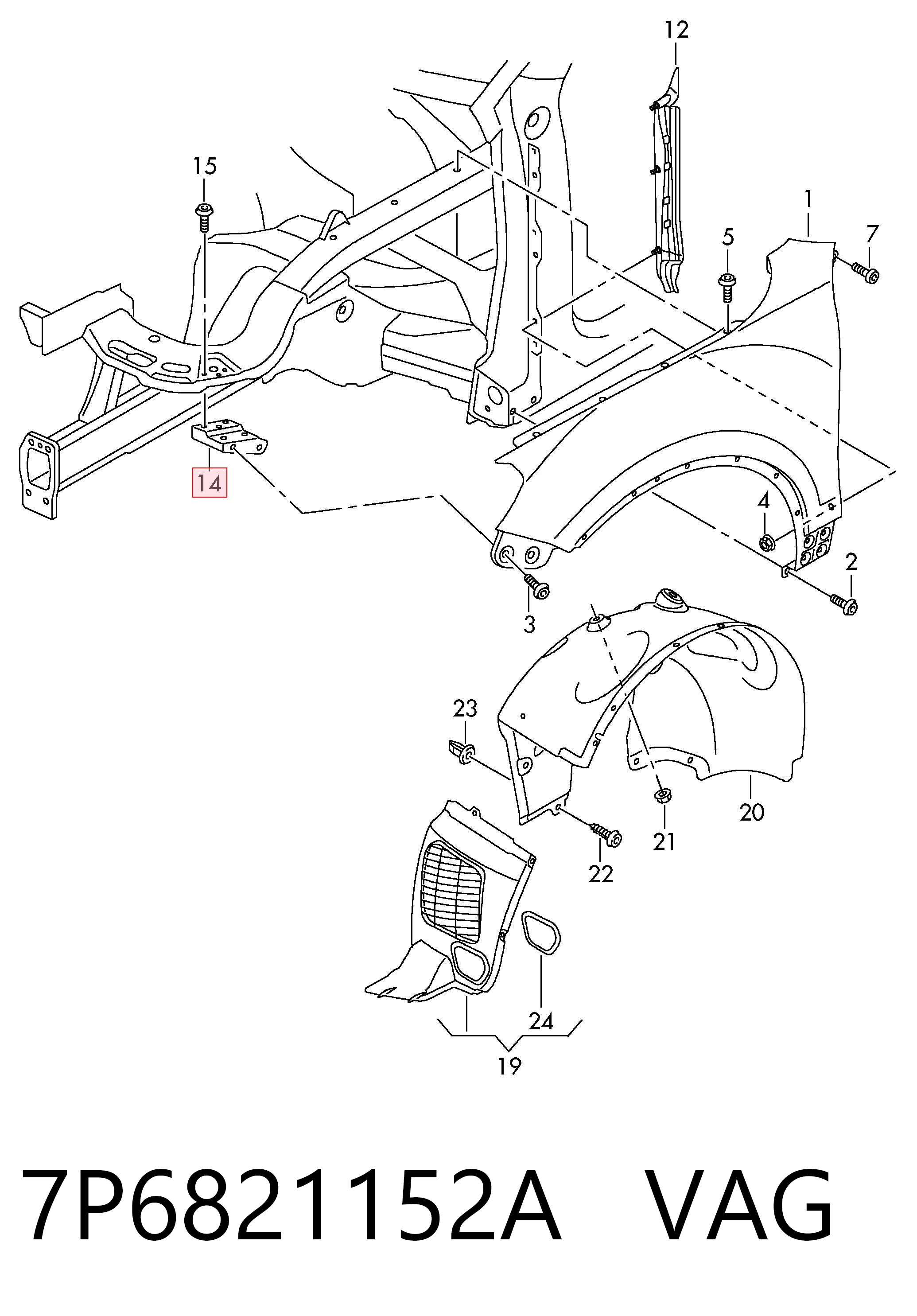 7P6821152A VAG Soporte delantero de guardabarros delantero derecho