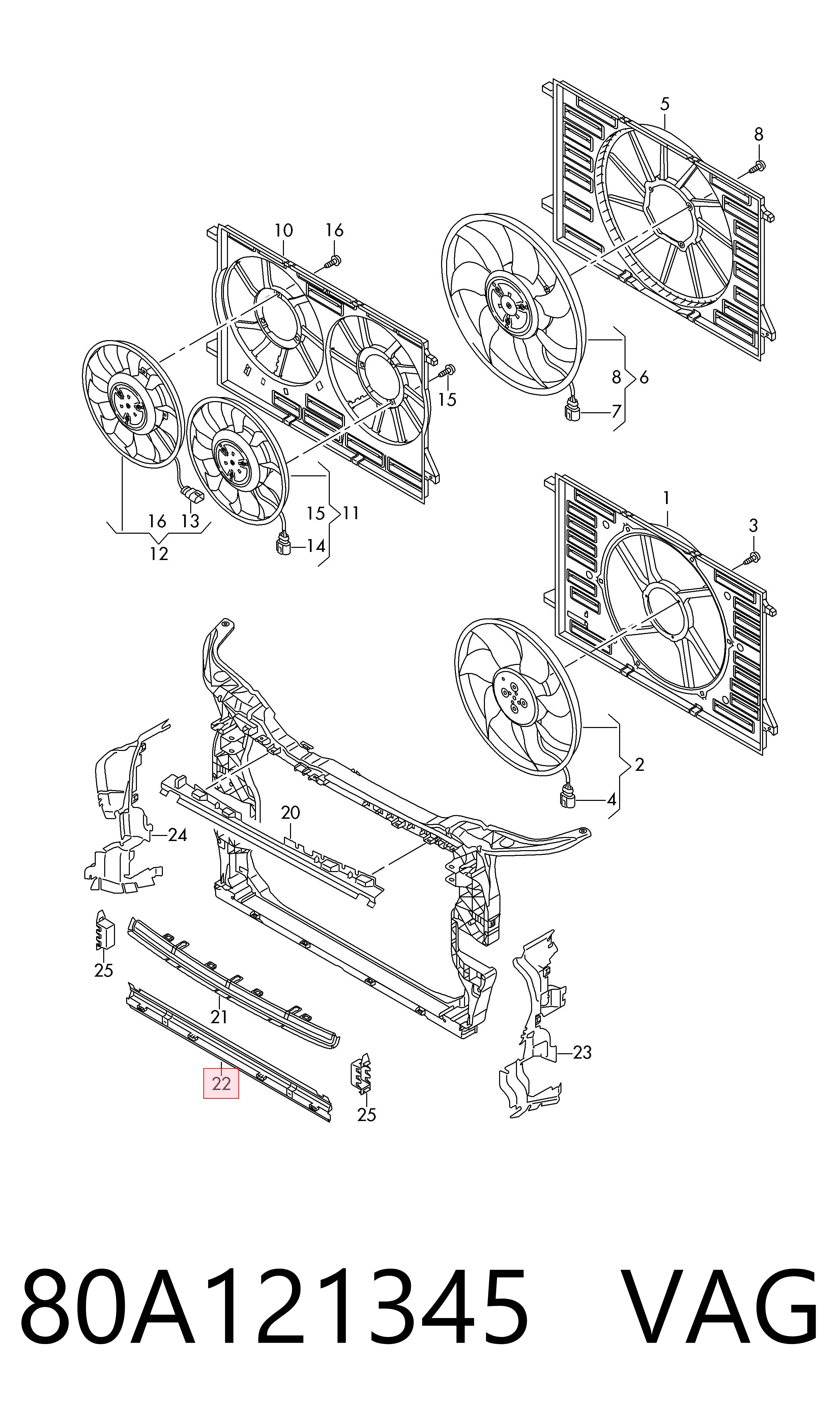 80A121345 VAG Deflector de aire inferior del radiador