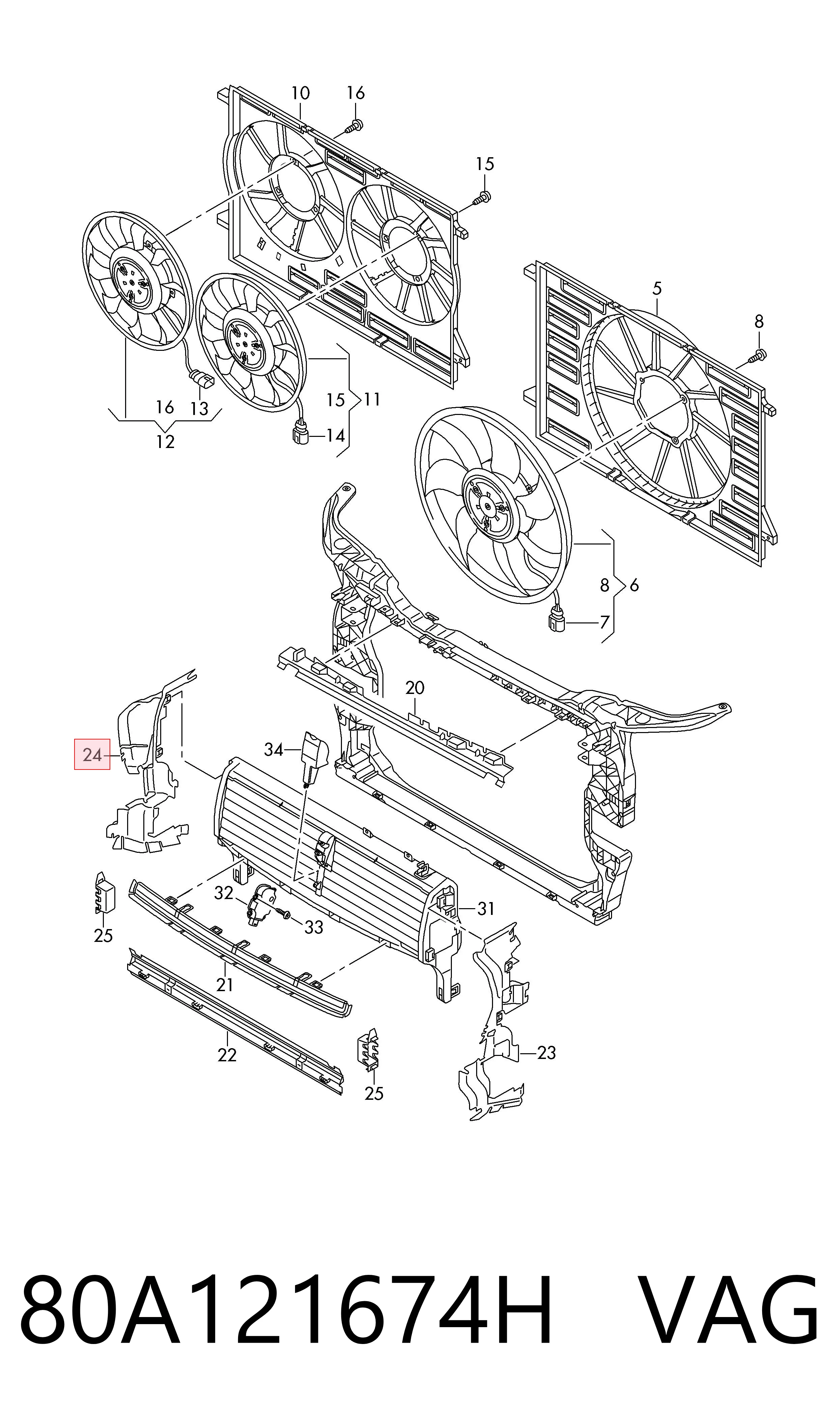 80A121674H VAG Deflector de aire del radiador derecho