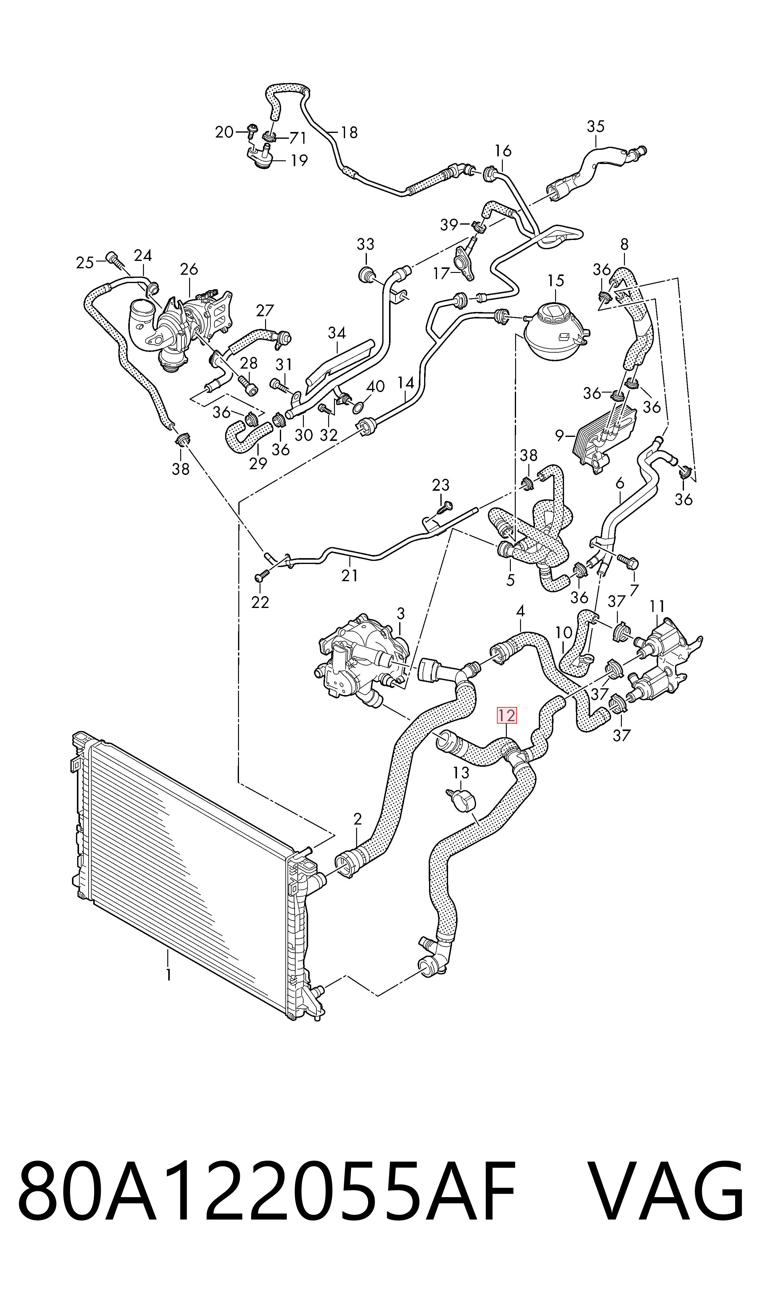 80A122055AF VAG Manguera inferior del radiador