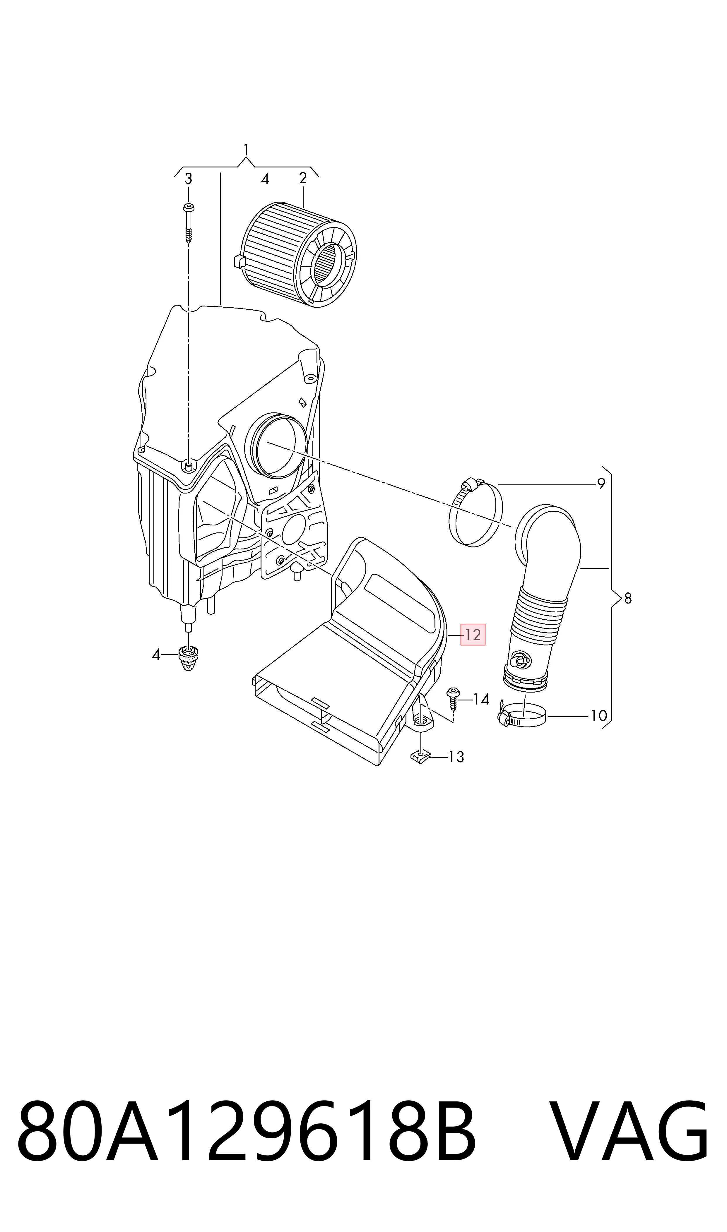 80A129618B VAG Tubo flexible de aspiración, filtro de aire